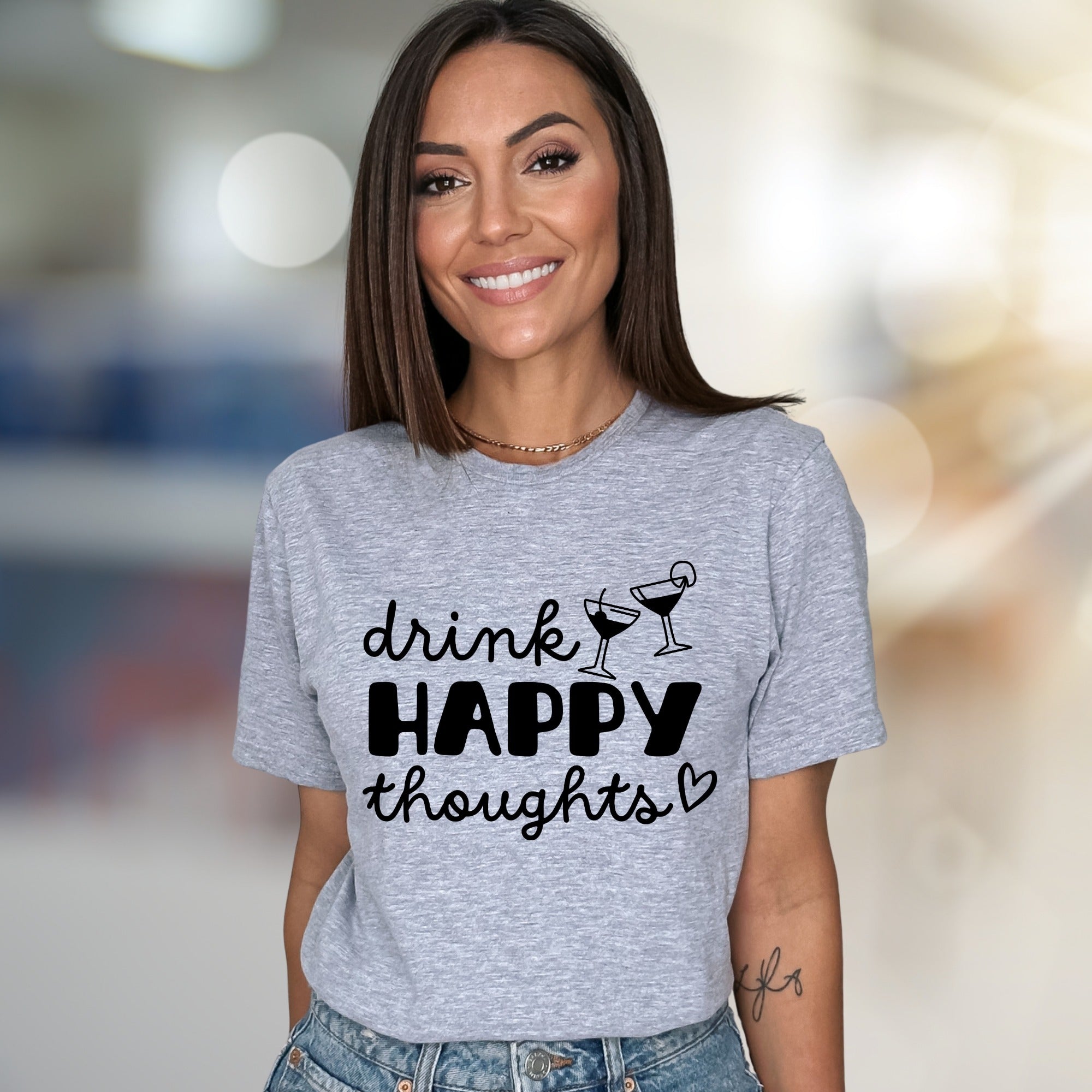 "Drink Happy Thoughts" Cocktail Graphic Tee, a Positive Vibe Pick for Everyone