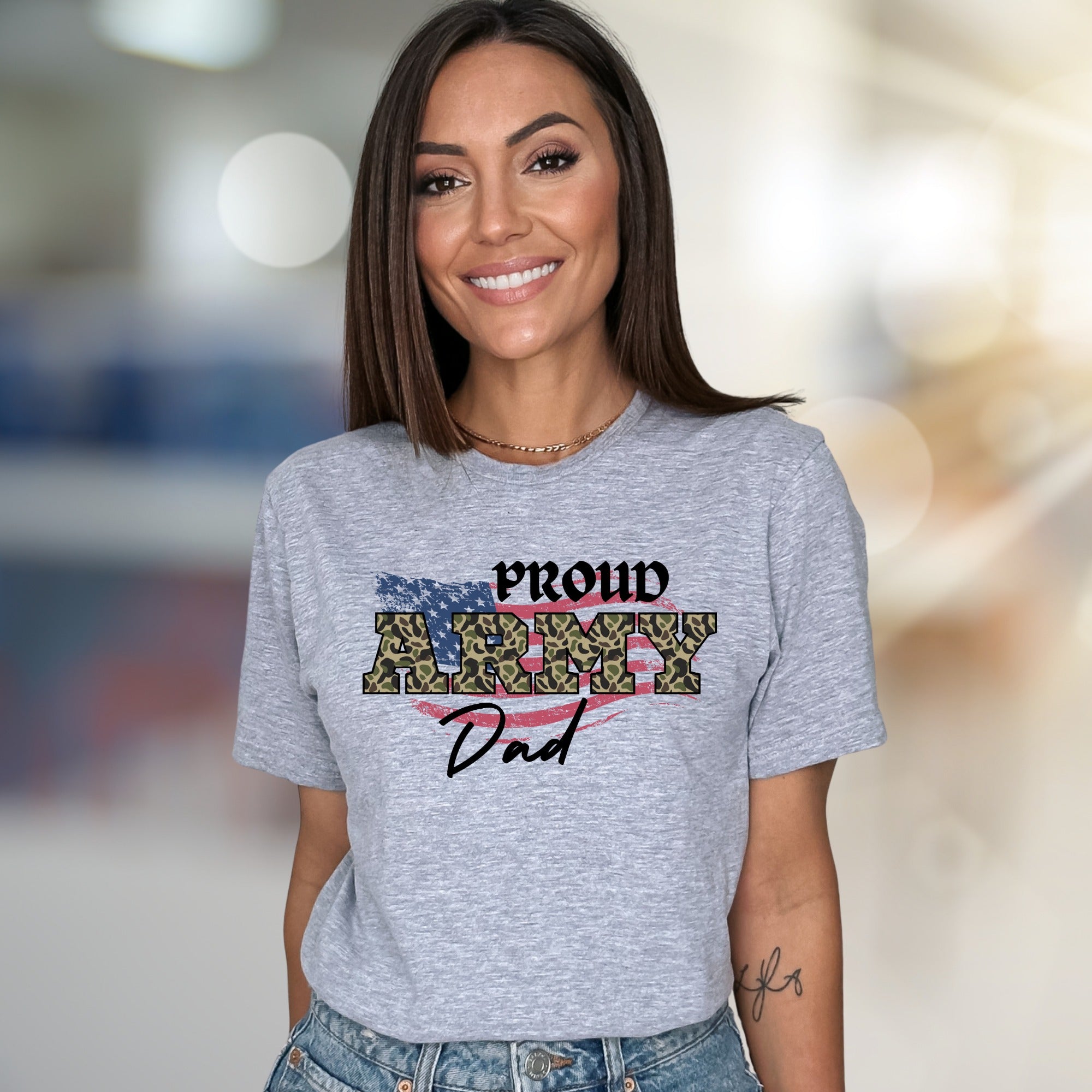 "Proud Army Dad" Military Camo Graphic Tee, a Patriotic Pick for Supporters