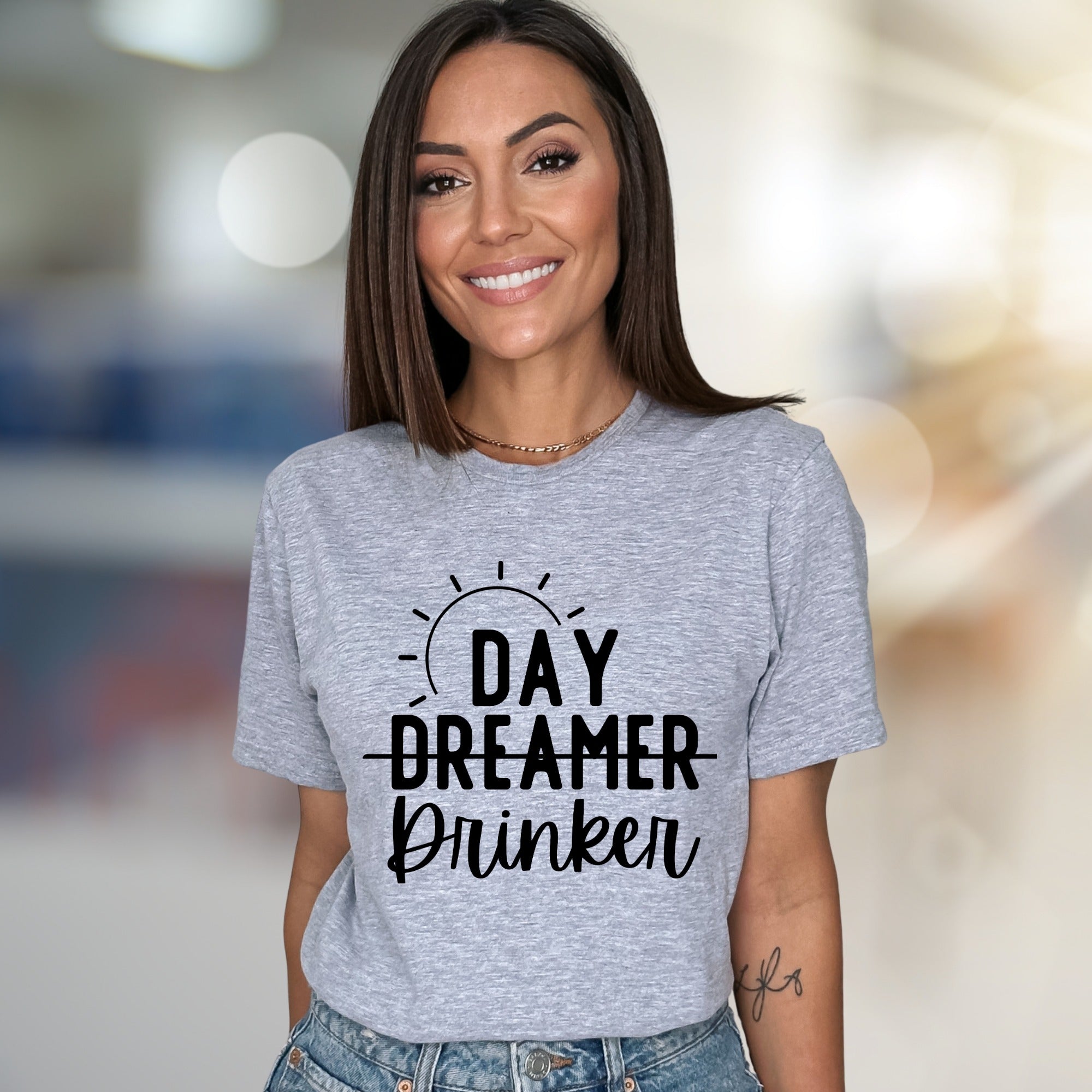 "DAY DREAMER Drinker" Laid-Back Graphic Tee, a Witty Lifestyle Pick for Fun-Loving Adults