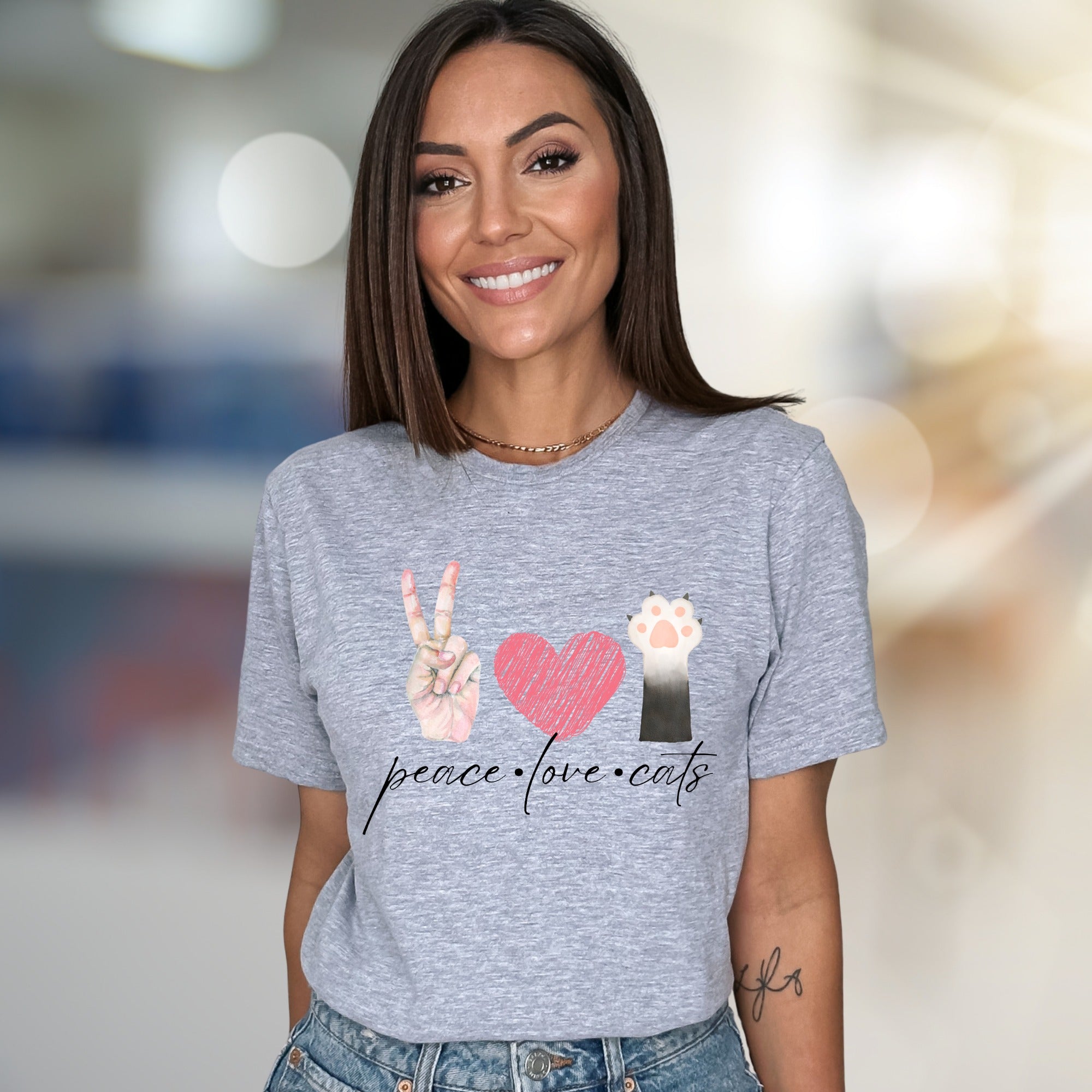 "peace love cats" Graphic Tee, a Feline Fan Pick for Cat Lovers