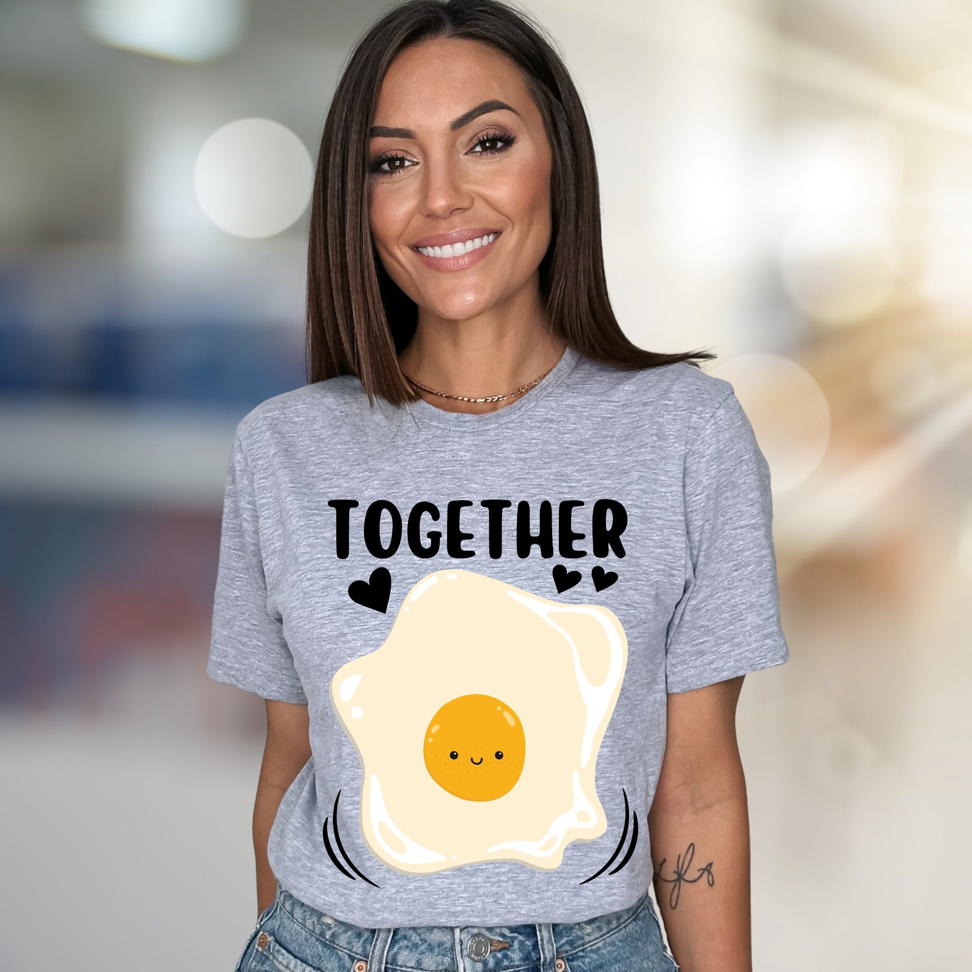 "TOGETHER" Cute Fried Egg Graphic Tee, A Playful Matching Pick for Couples
