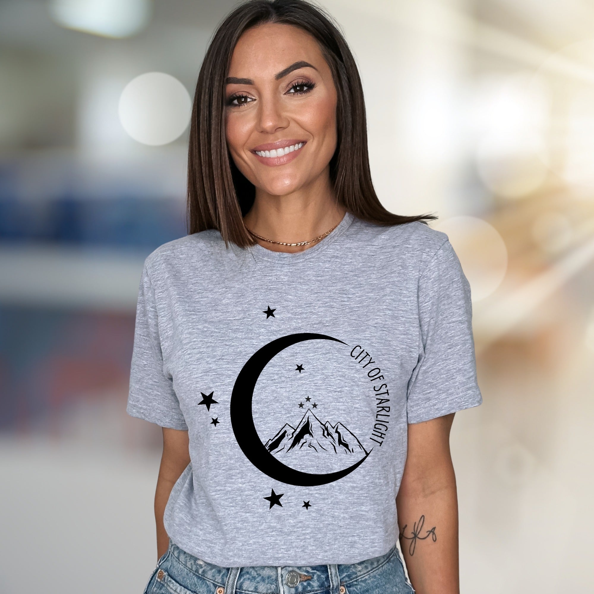 "City of Starlight" Mountain & Moon Graphic Tee, an Celestial Pick for Dreamers