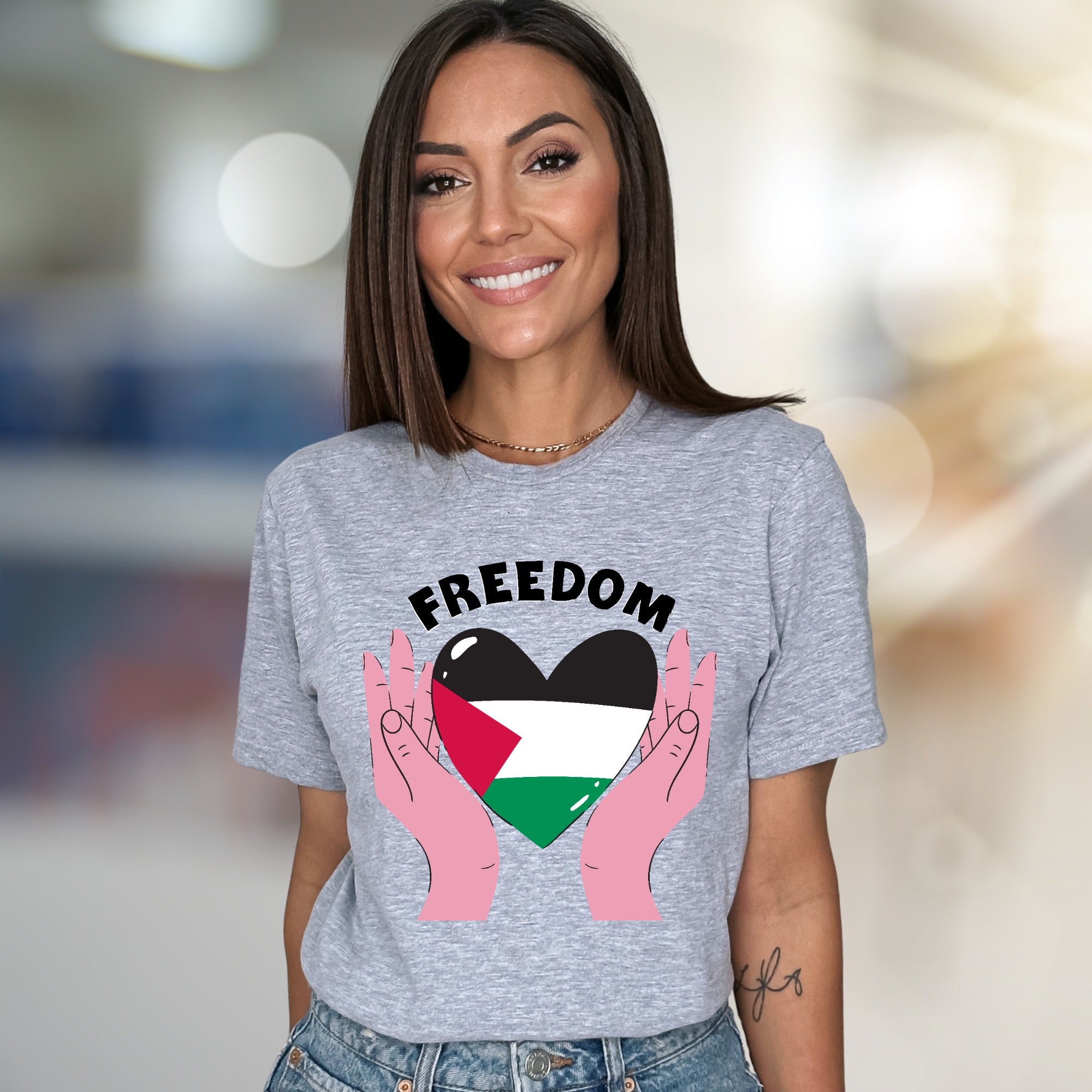 "FREEDOM" Palestine Flag Heart Graphic Tee, a Solidarity Pick for Advocates