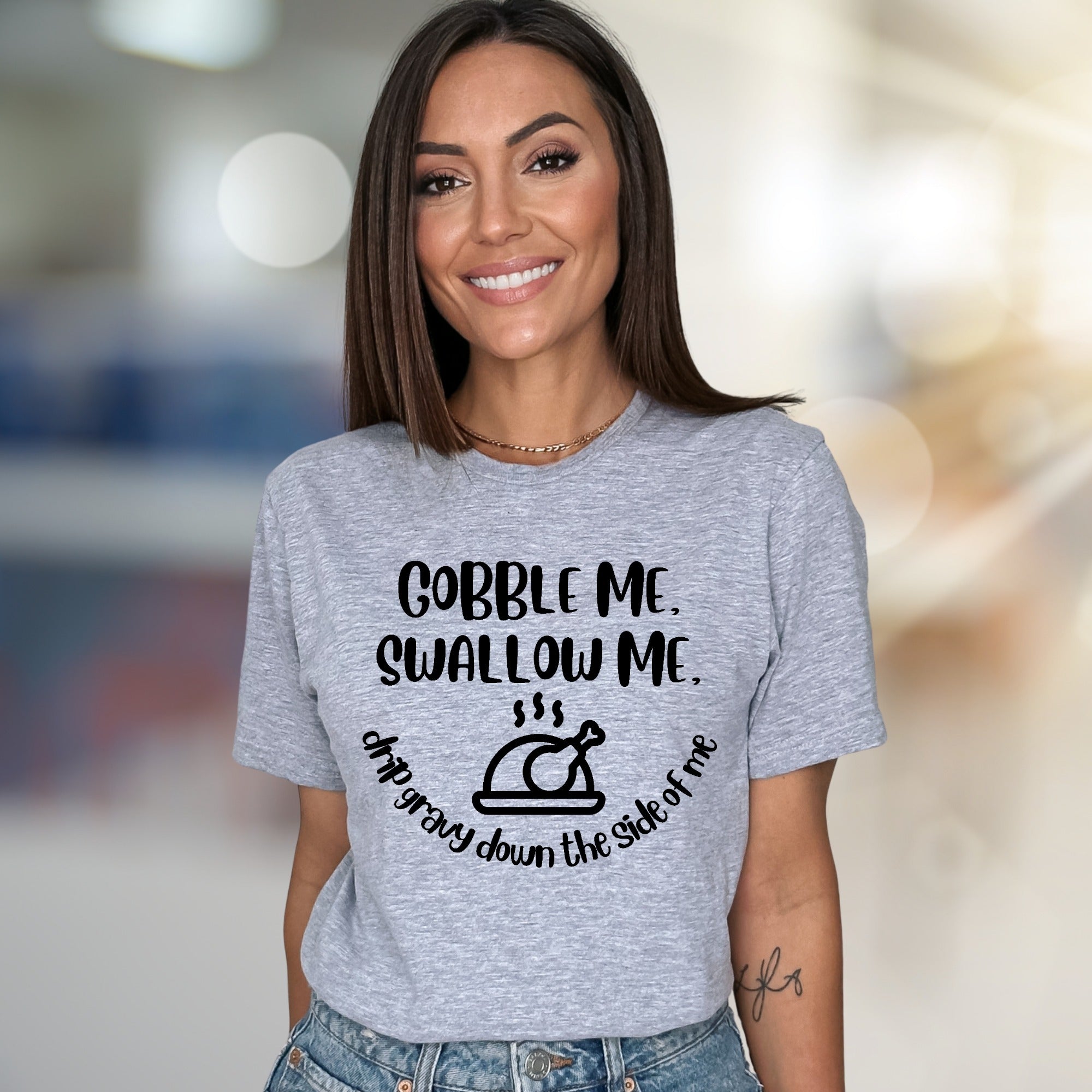 "Gobble Me, Swallow Me" Thanksgiving Graphic Tee, a Festive Humor Pick for Holiday Lovers