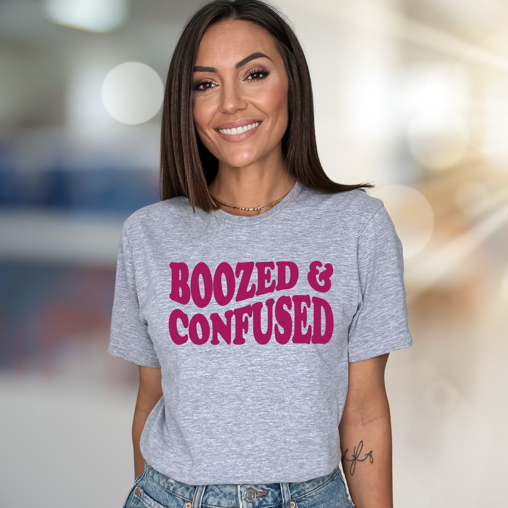 "BOOZED & CONFUSED" Retro Party Graphic Tee, a Fun Social Pick for Free Spirits
