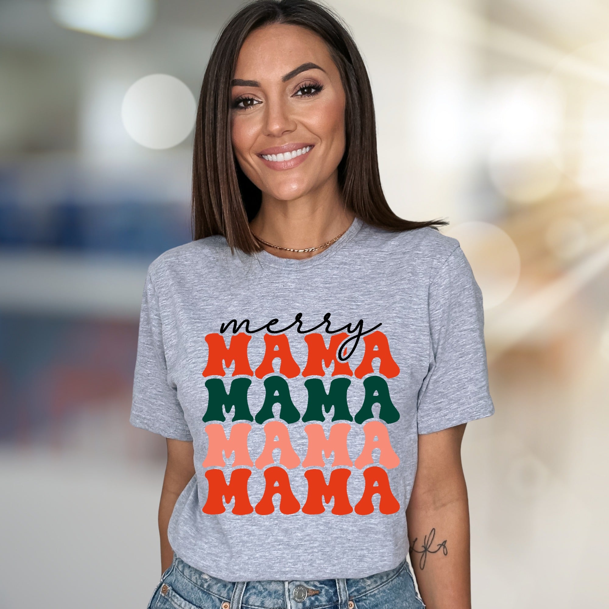 "Merry Mama Mama Mama" Retro Holiday Graphic Tee, a Festive Pick for Moms