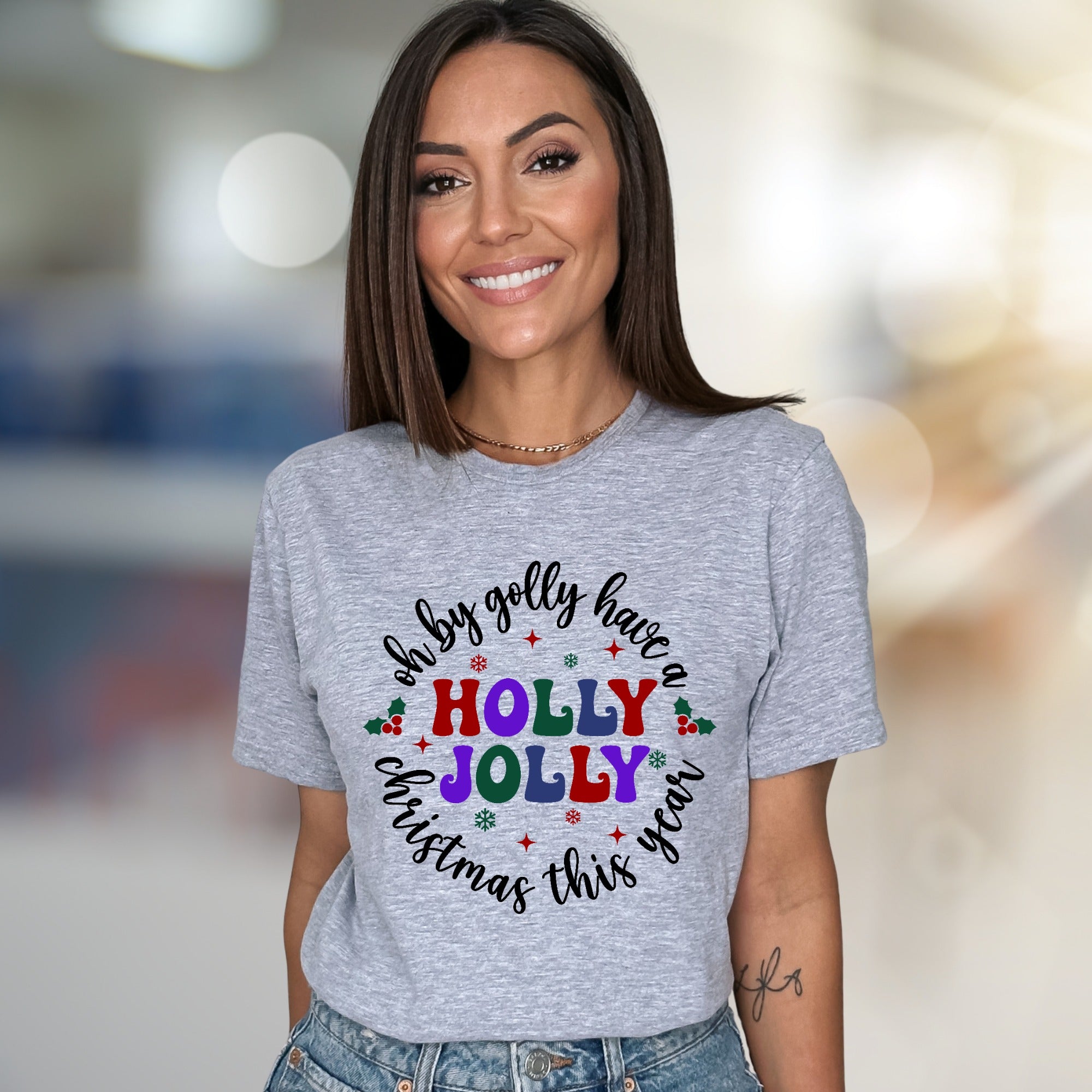 "Oh By Golly Have a Holly Jolly Christmas This Year" Retro Holiday Tee, a Festive Pick for Christmas Enthusiasts