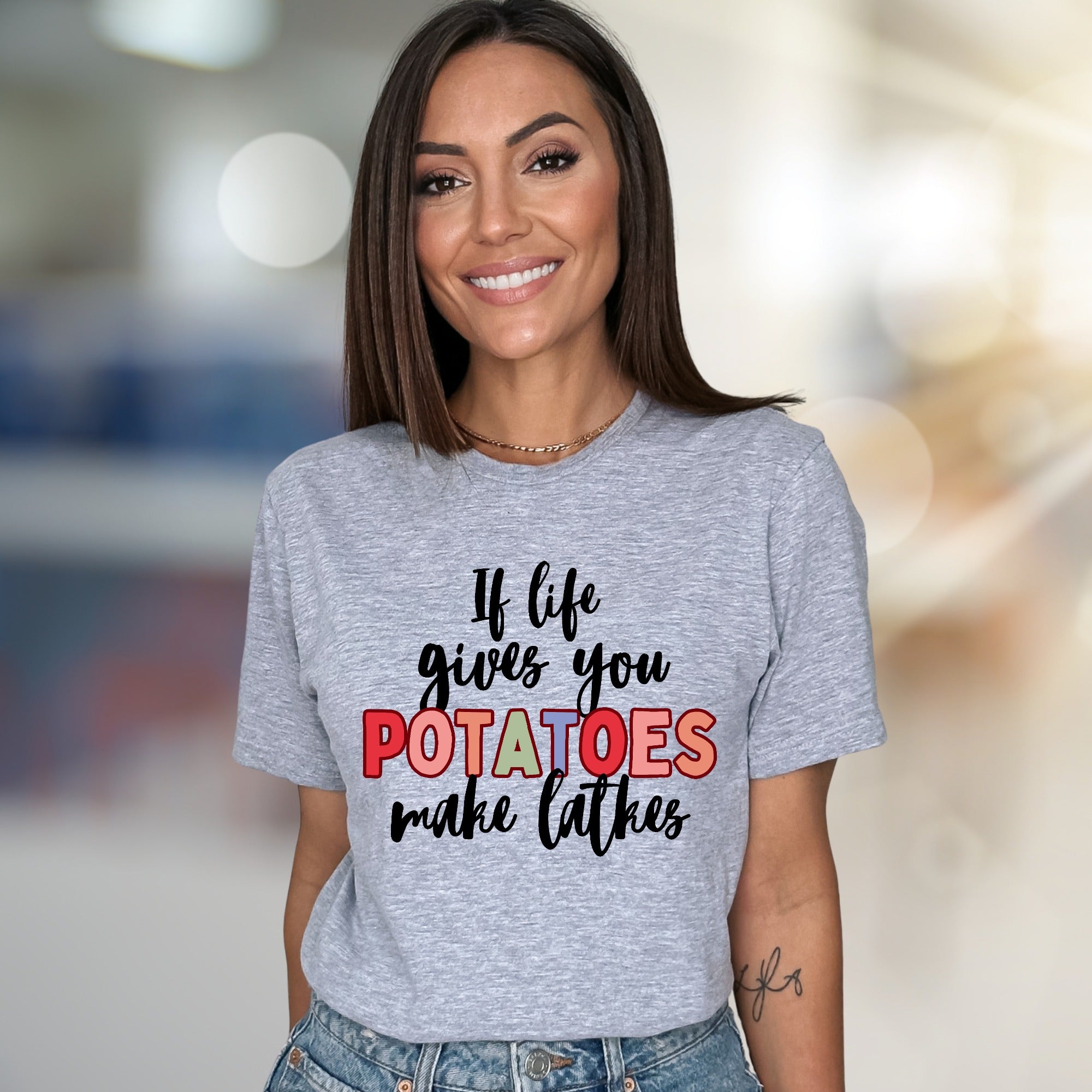 "If Life Gives You Potatoes Make Latkes" Funky Foodie Graphic Tee, a Quirky Kitchen Enthusiast Pick for Food Lovers