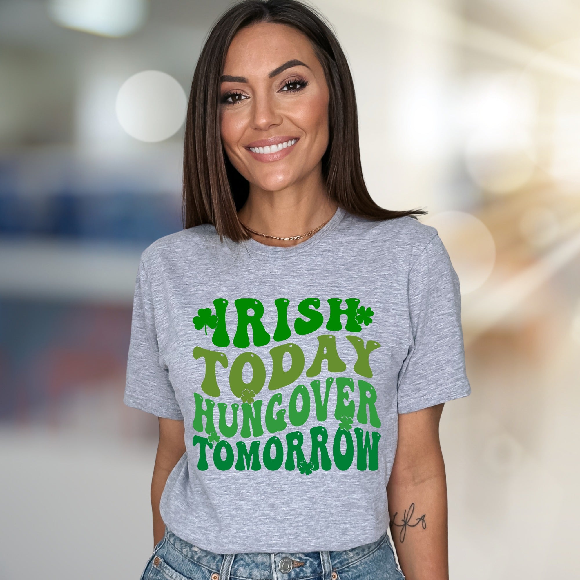 "Irish Today Hungover Tomorrow" Retro Fun Graphic Tee for St. Patrick's Day Cheer