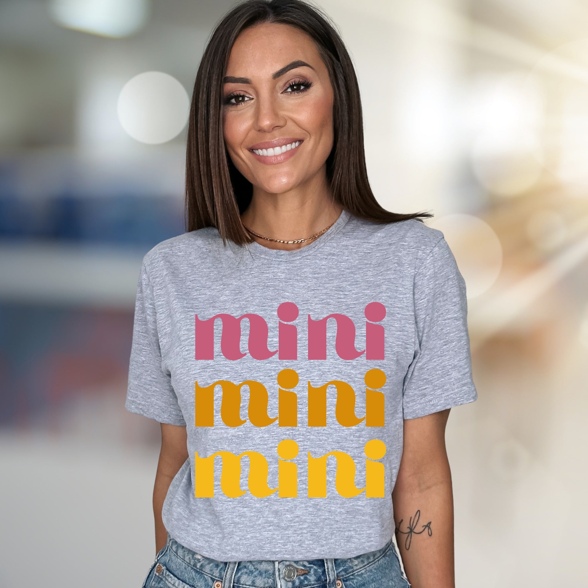 "mini mini mini" Retro Groovy Graphic Tee, a Playful Pick for Trendsetters
