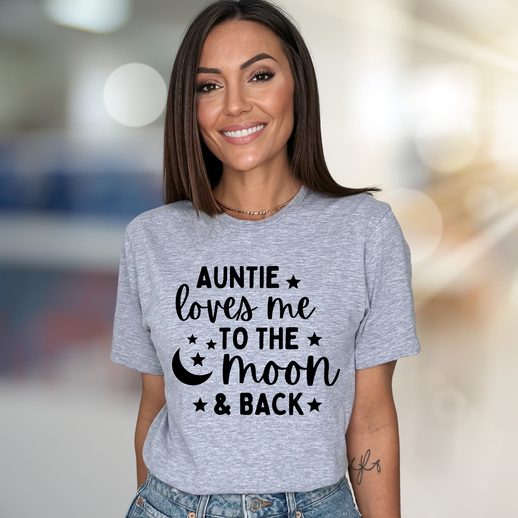 "Auntie Loves Me To The Moon & Back" Celestial Graphic Tee, a Sweet Family Pick for Loved Ones