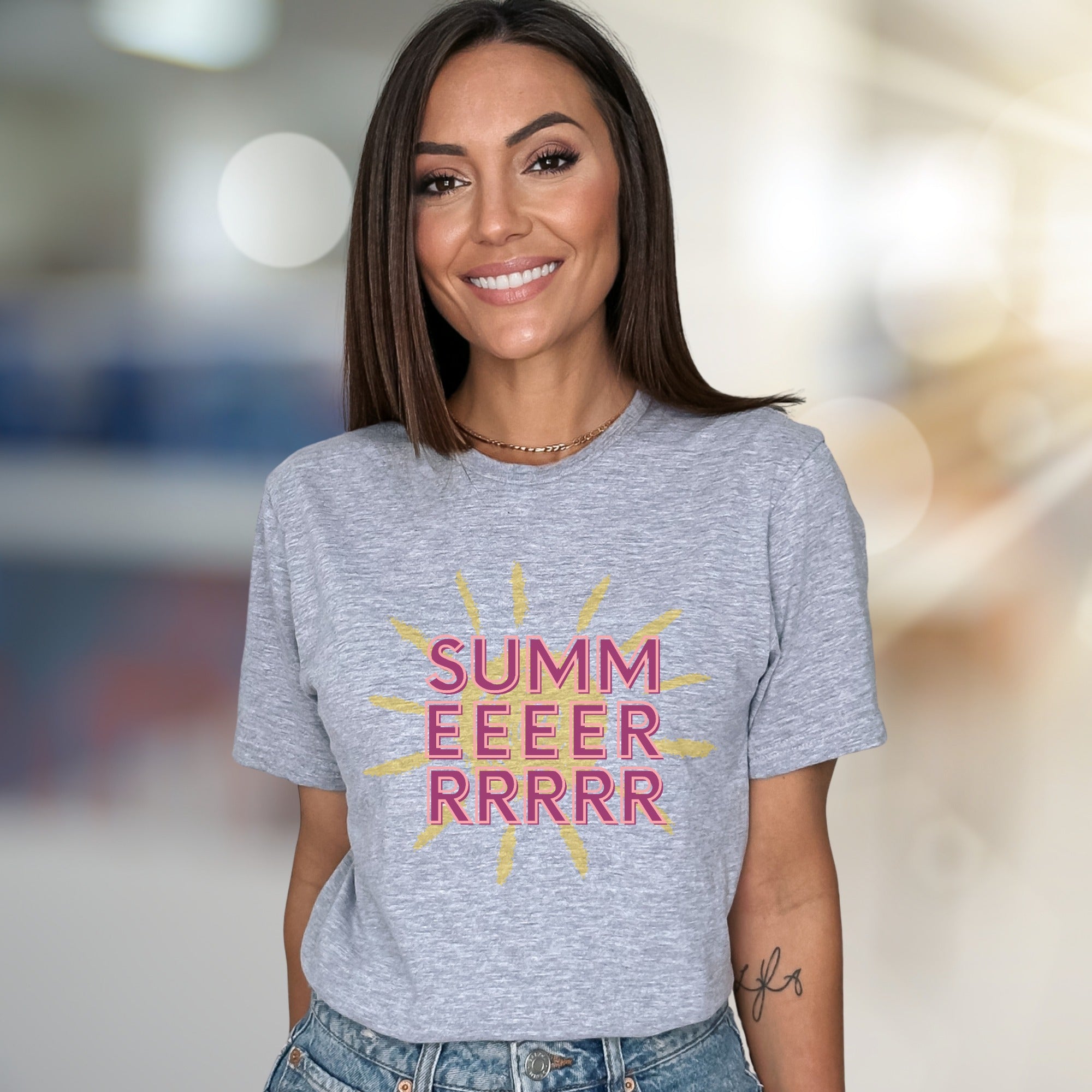 “SUMM EEEER RRRRR” Groovy Sun Graphic Tee, a Retro Summer Pick for Warm Weather Vibes