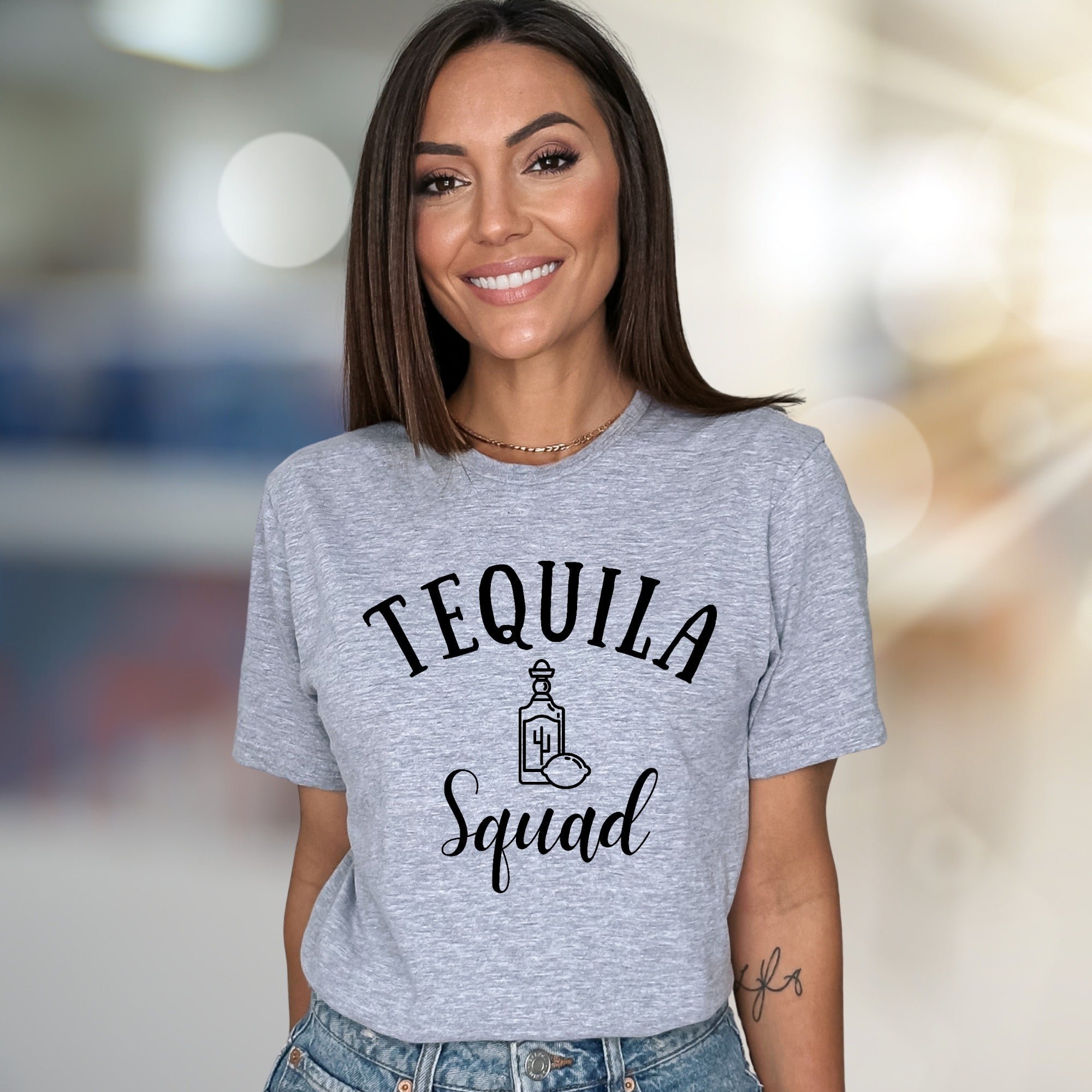 "Tequila Squad" Fun Enthusiast Graphic Tee, A Party-Ready Pick for Social Souls