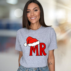 "MR" Santa Hat Christmas Graphic Tee, a Festive Holiday Pick for Couples