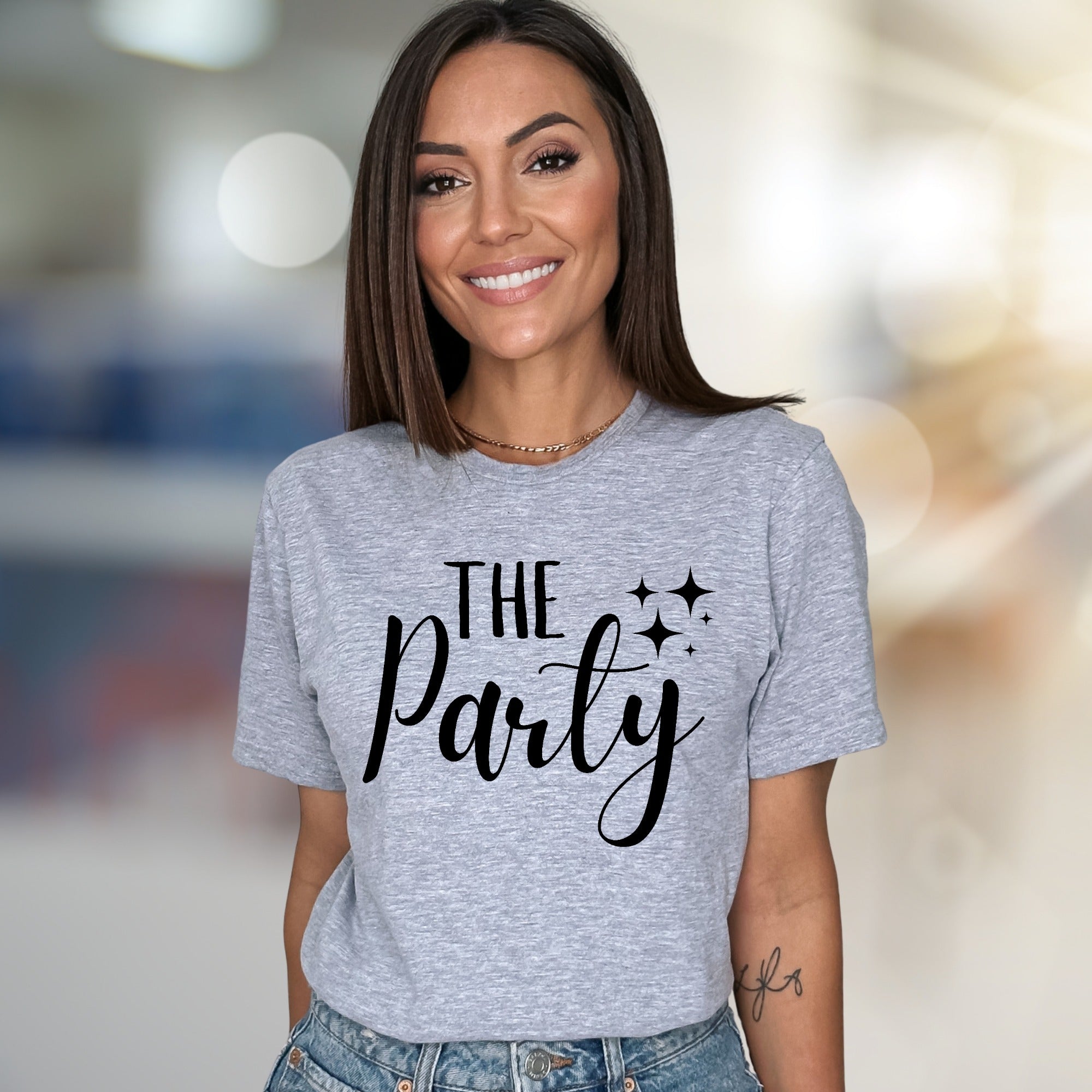 "THE Party" Sparkle Graphic Tee, a Celebration Lifestyle Pick for Social Butterflies