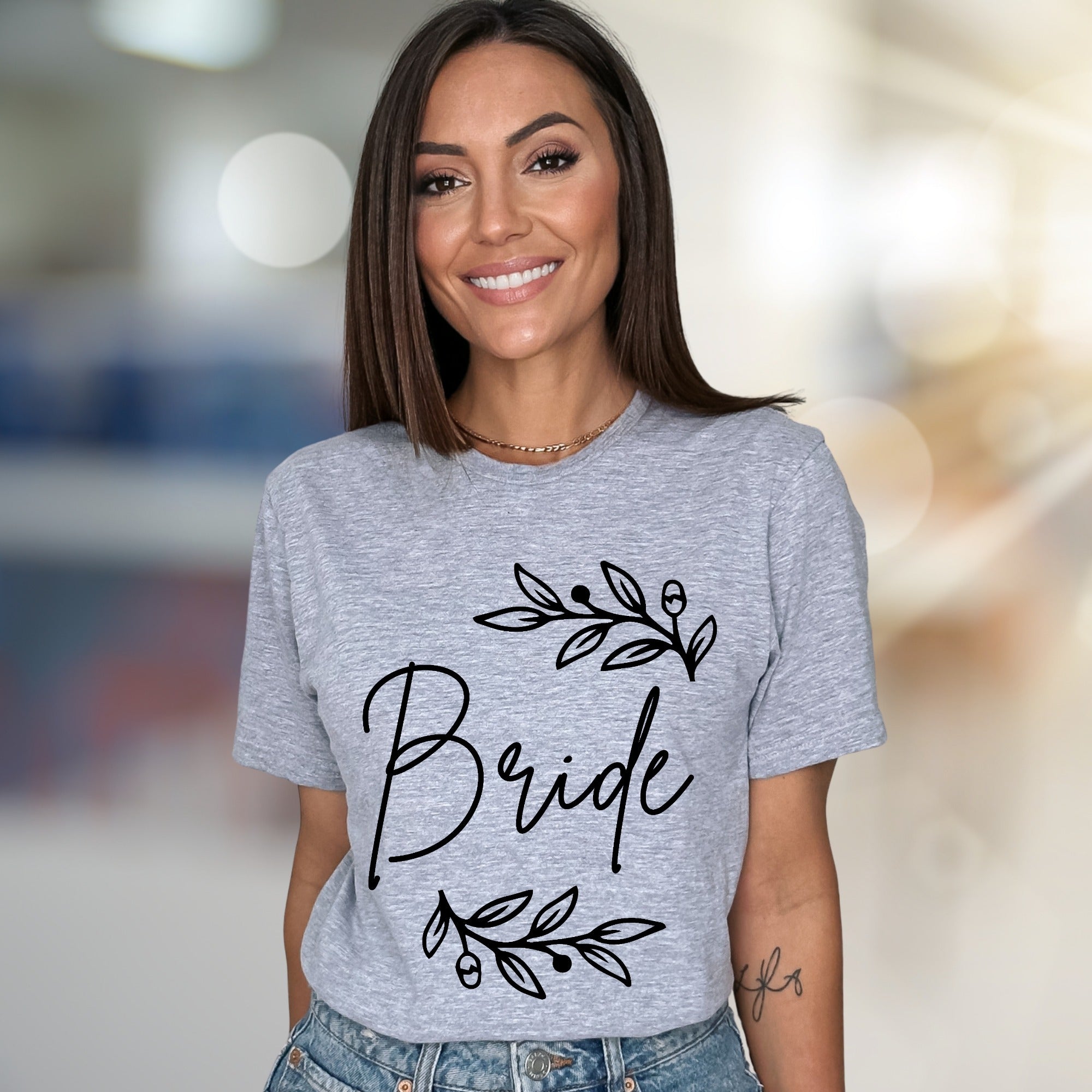 "Bride" Floral Wreath Graphic Tee, a Bridal Party Pick for Engaged Women