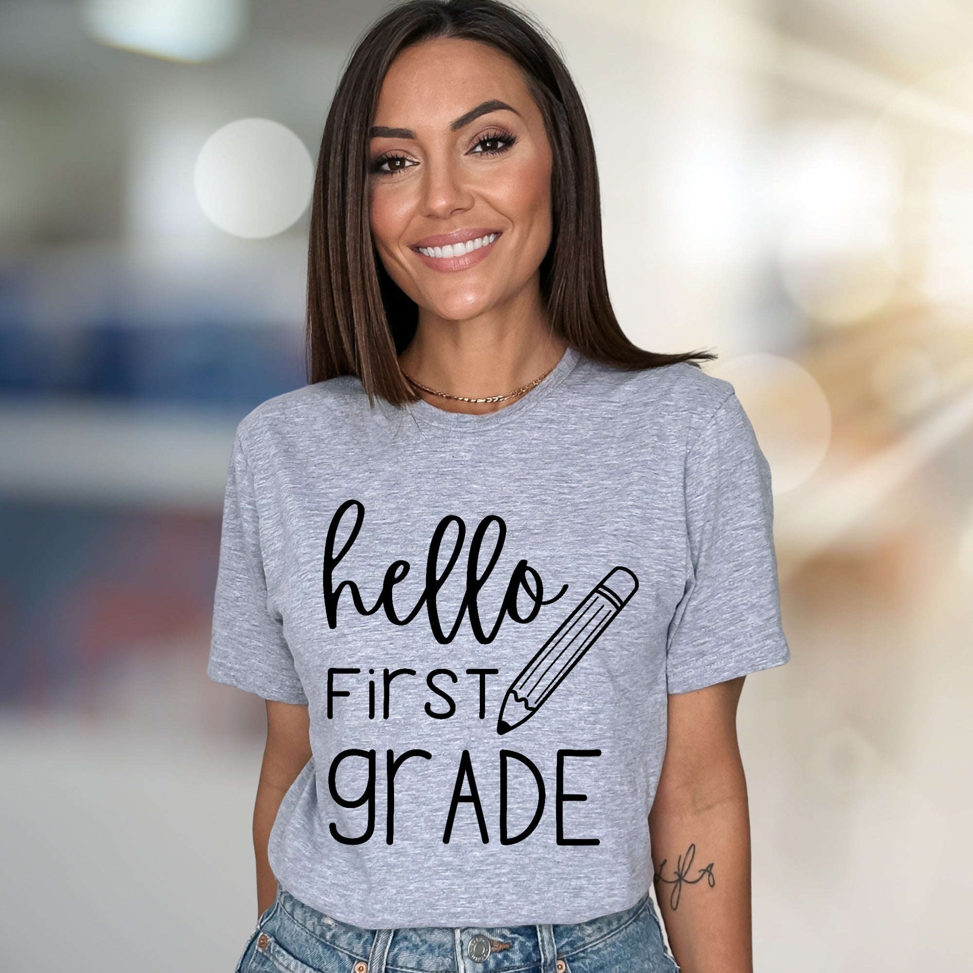 "Hello First Grade" Back to School Graphic Tee, a Teacher & Student Pick