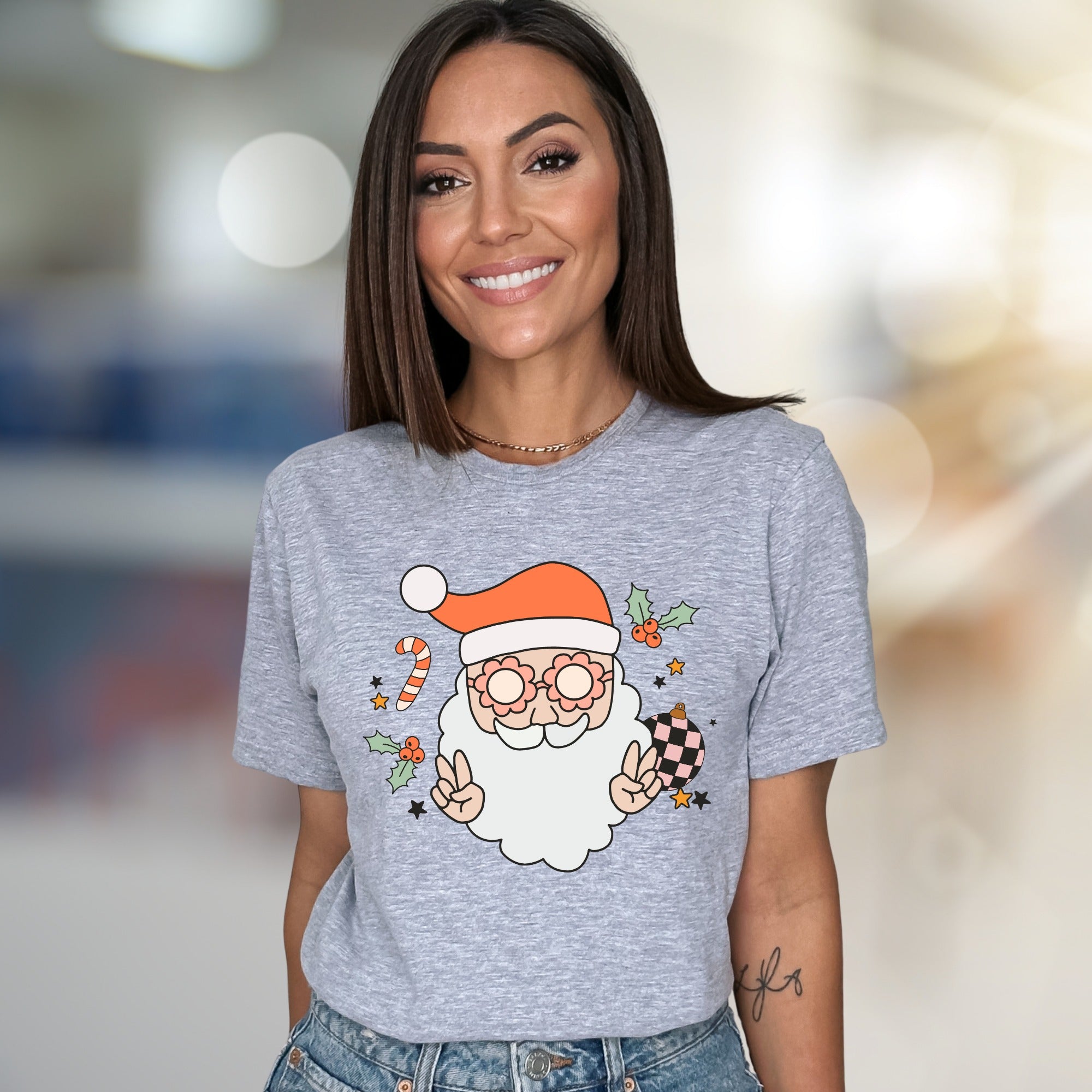 Groovy Santa Peace Sign Christmas Graphic Tee, a Retro Holiday Pick for Everyone