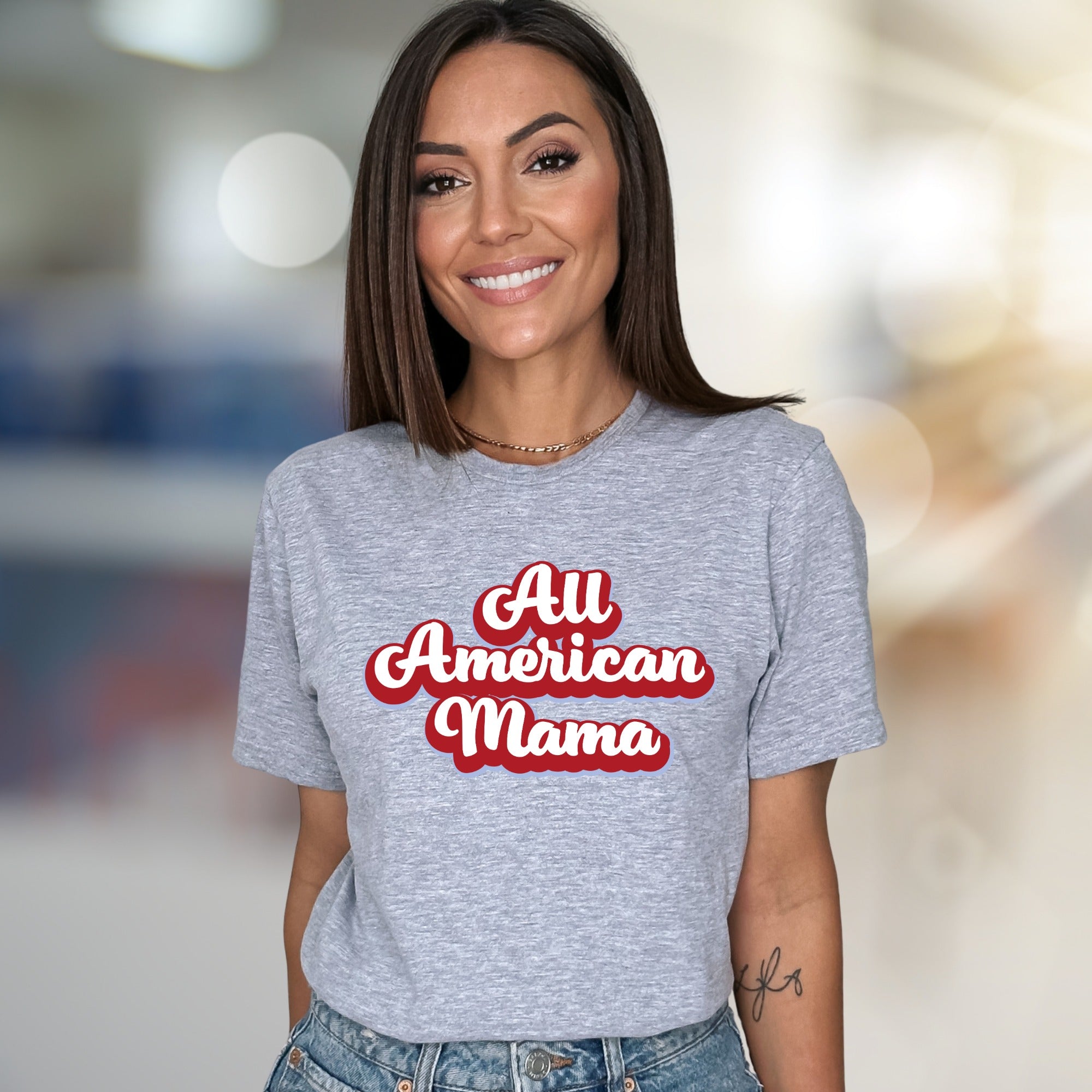 "All American Mama" Retro Graphic Tee, a Patriotic Casual Pick for Moms