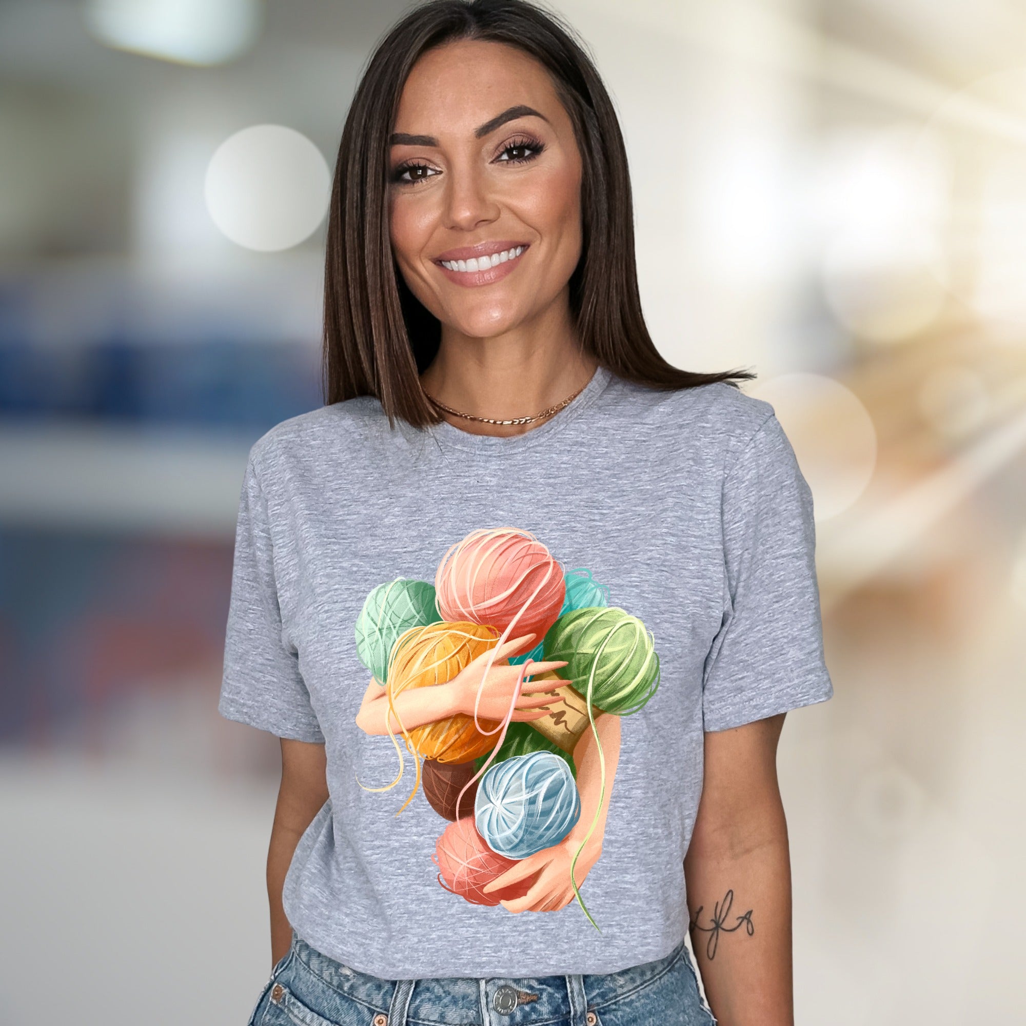 Hugging Yarn Balls Graphic Tee, A Crafty Pick for Makers