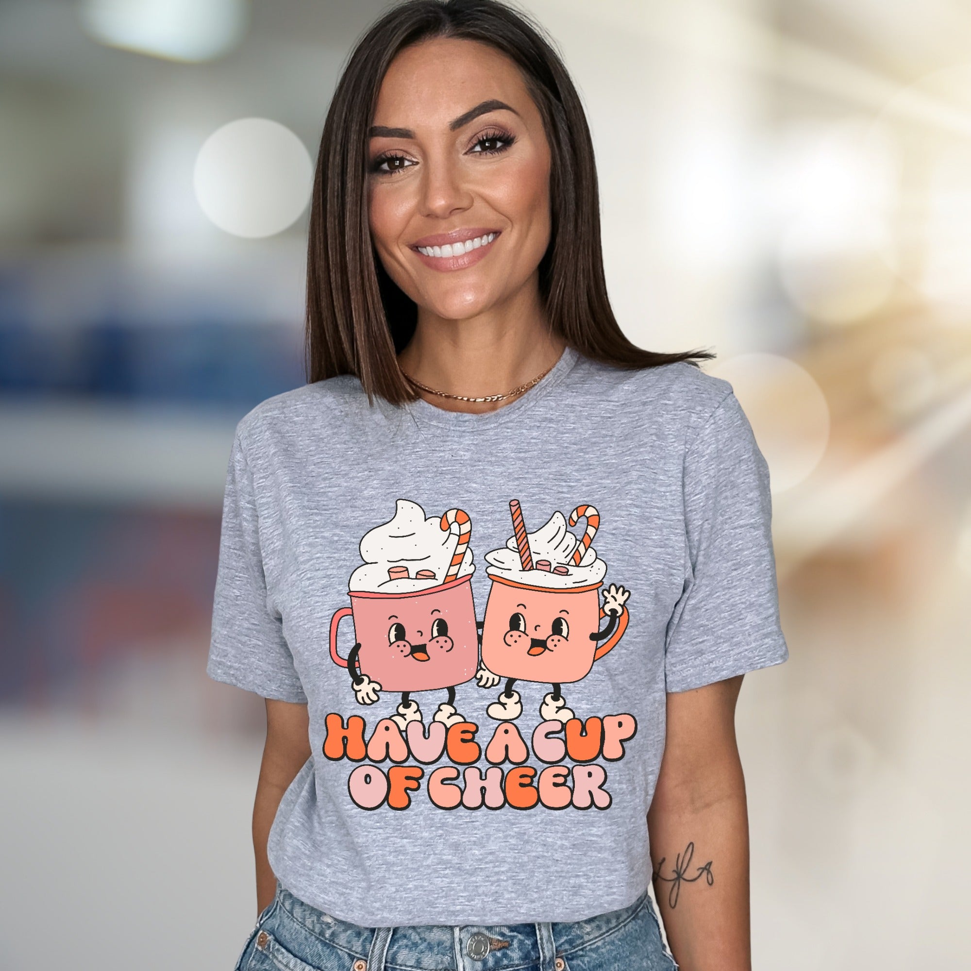 "Have a Cup of Cheer" Retro Hot Cocoa Graphic Tee, a Winter Cozy Pick for Enthusiasts