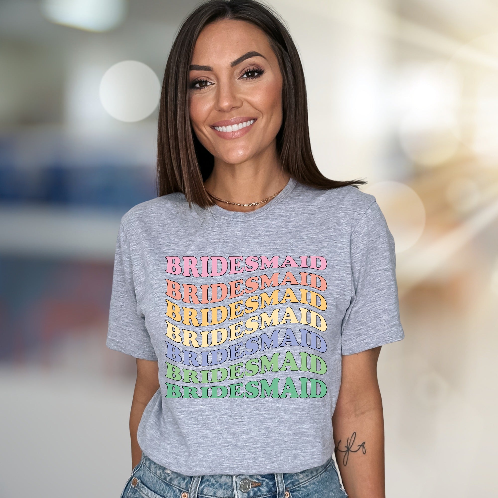 “Bridesmaid” Wavy Text Graphic Tee, a Bachelorette Party Pick for the Bridal Squad