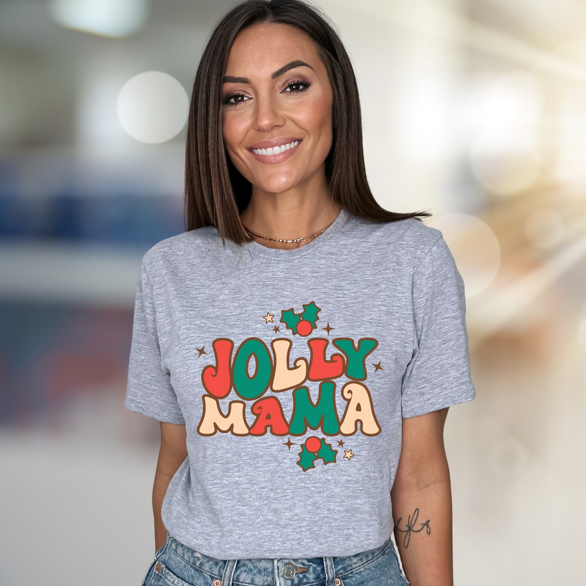 "Jolly Mama" Retro Christmas Graphic Tee, a Festive Pick for Merry Moms