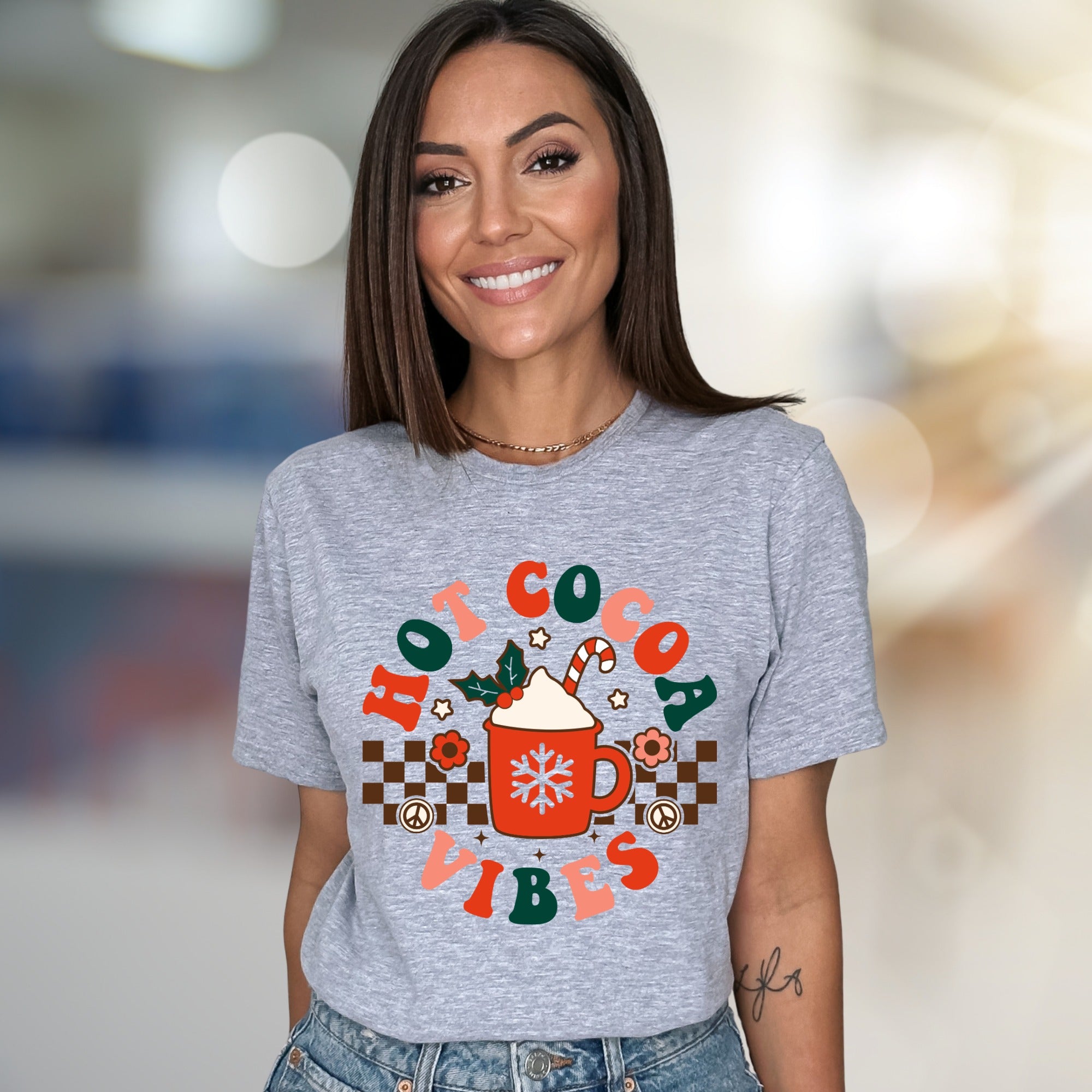 Hot Cocoa Vibes Retro Graphic Tee, a Whimsical Winter Pick for Cozy Souls