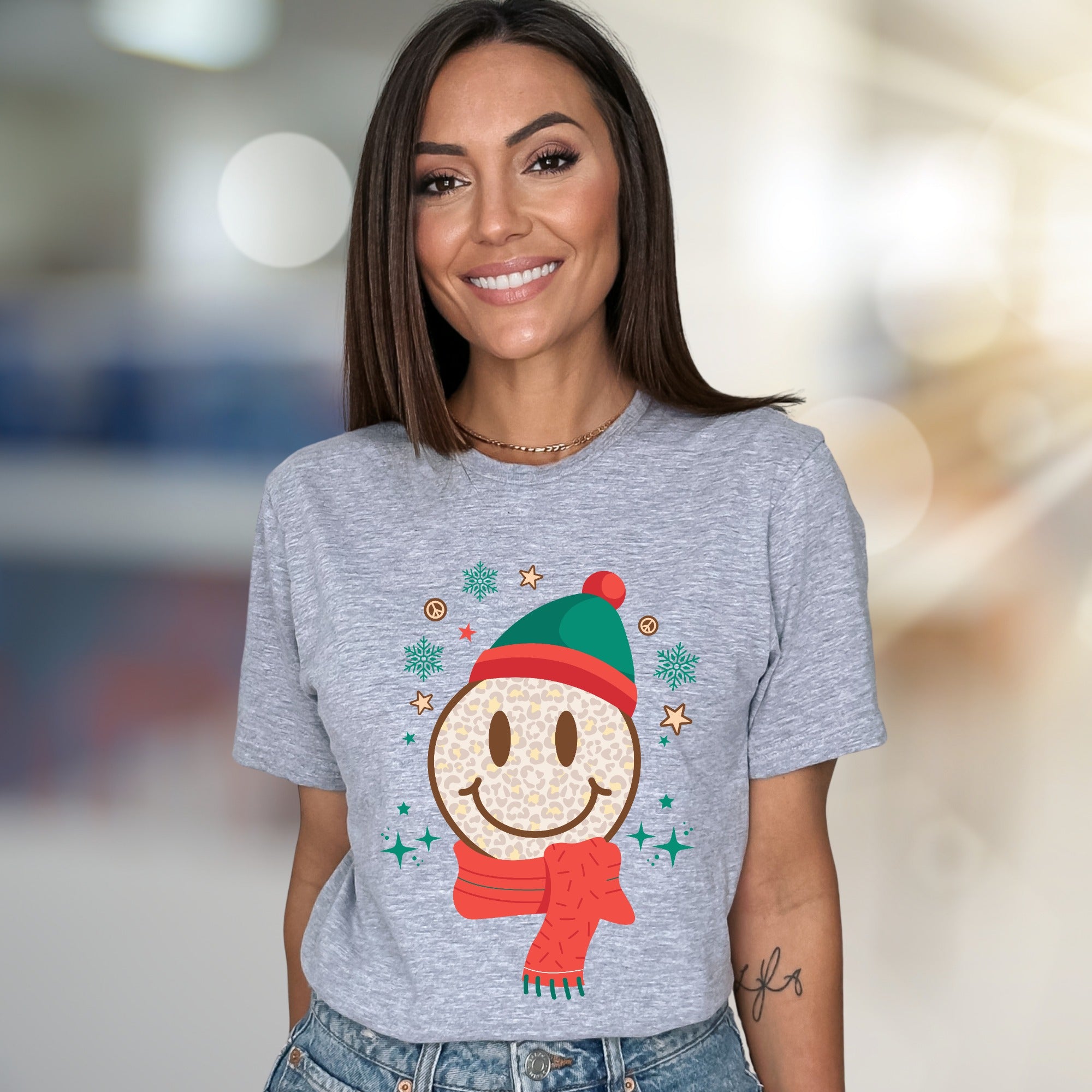 Leopard Smile Face Graphic Tee, a Festive Holiday Vibe for Everyone