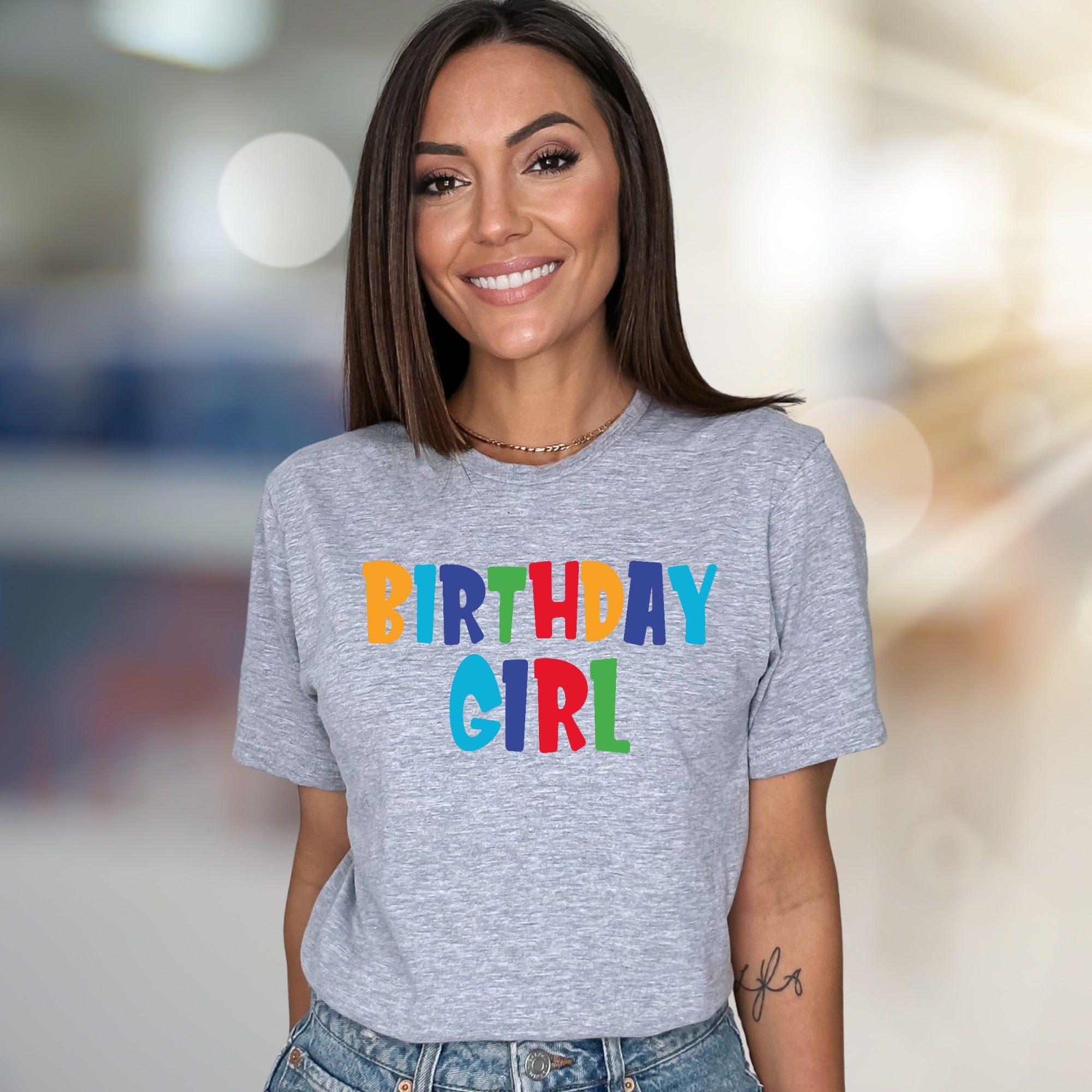 "BIRTHDAY GIRL" Bold Rainbow Graphic Tee, a Celebration Pick for Her Special Day