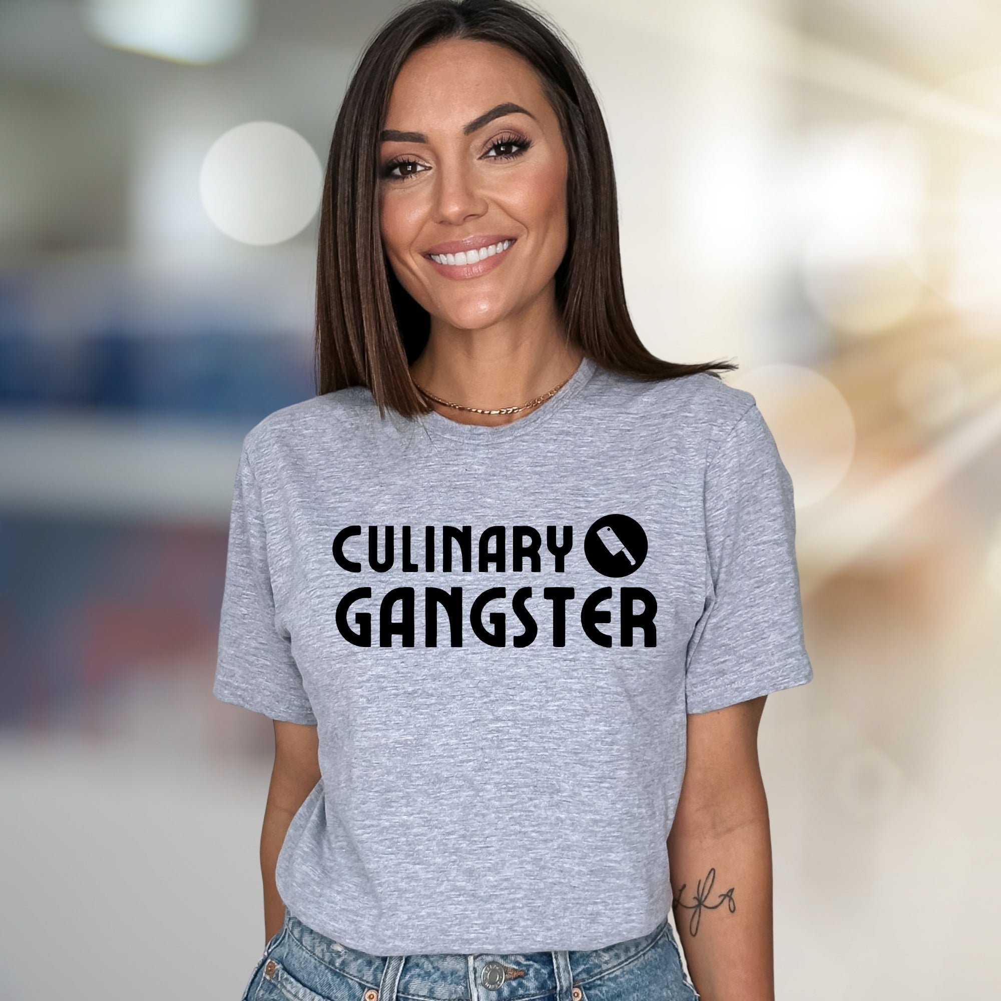 "Culinary Gangster" Chef Knife Graphic Tee, a Foodie Pick for Kitchen Enthusiasts