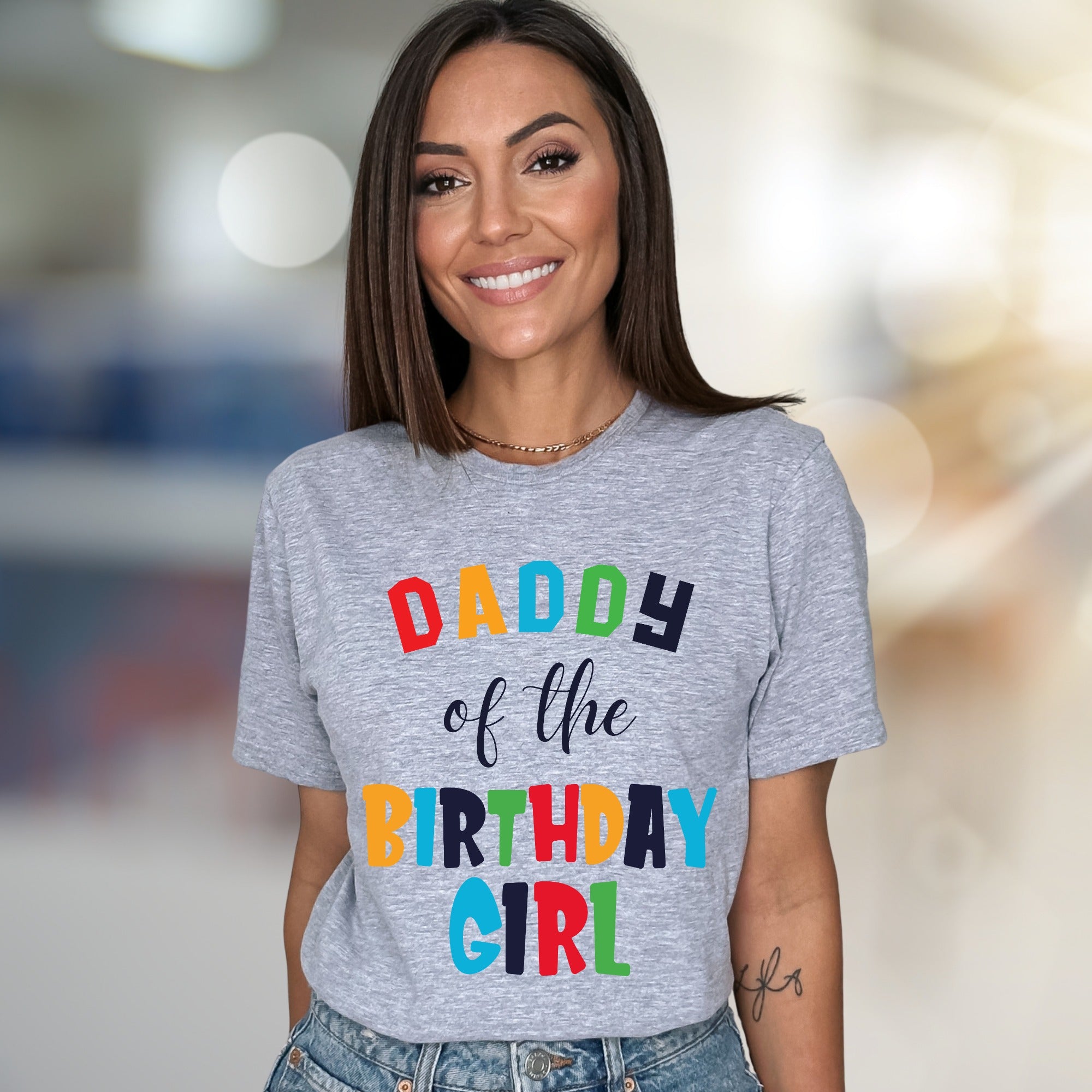 "DADDY of the BIRTHDAY GIRL" Colorful Block Letters Graphic Tee, a Celebration Pick for Fathers and Family