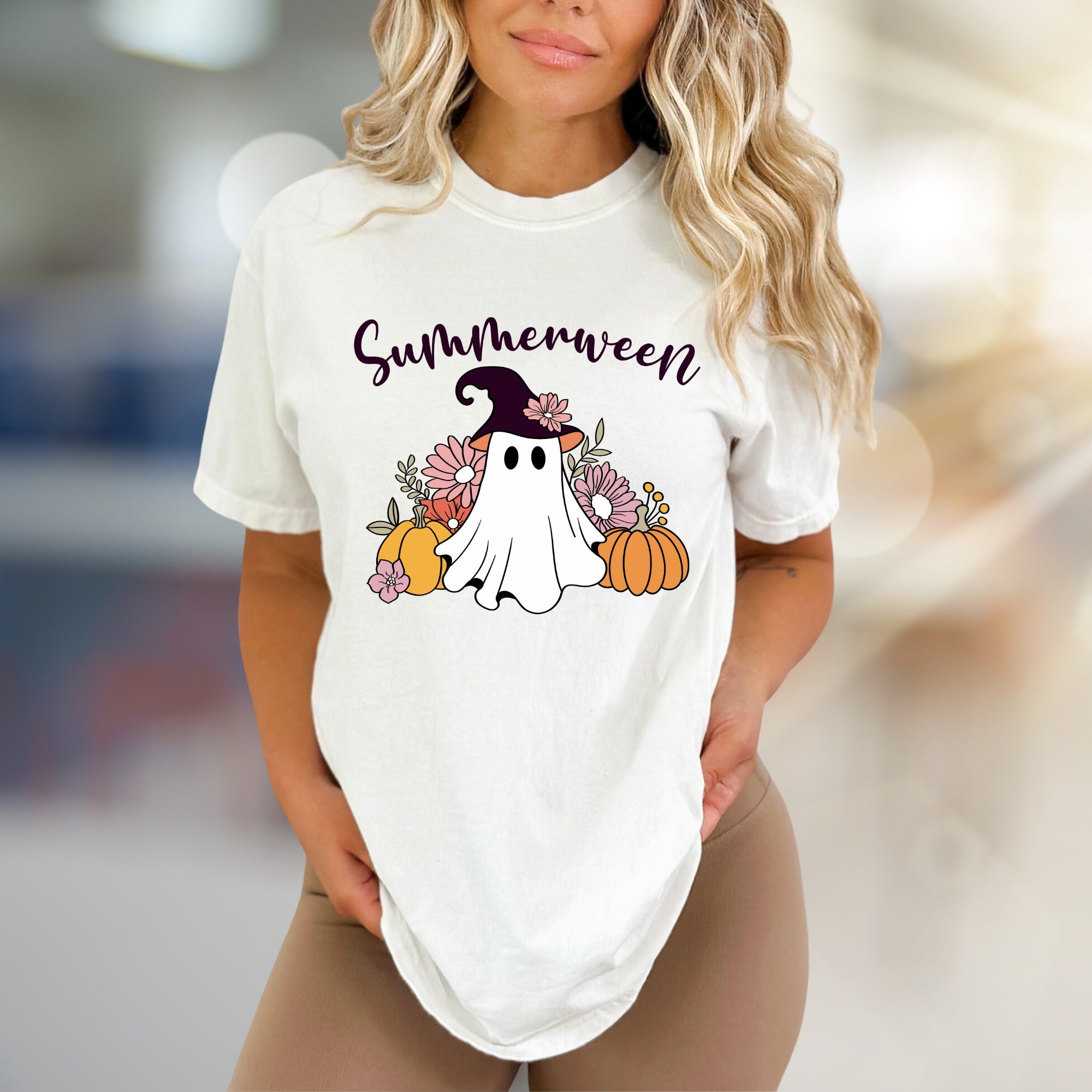 "Summerween" Spooky Cute Ghost Graphic Tee, a Whimsical Autumn Pick for Halloween Lovers