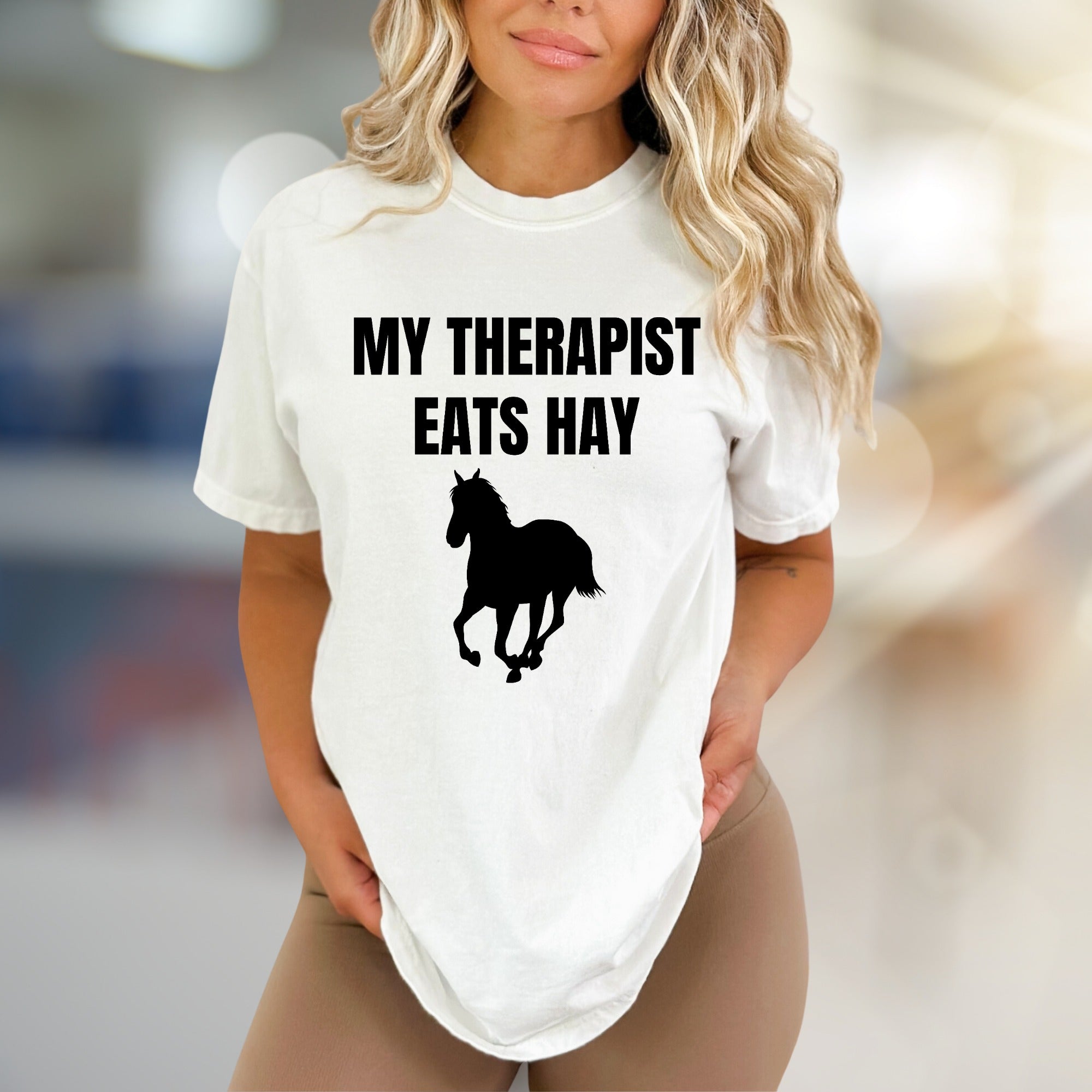 "My Therapist Eats Hay" Horse Graphic Tee, a Funny Equestrian Pick for Horse Lovers
