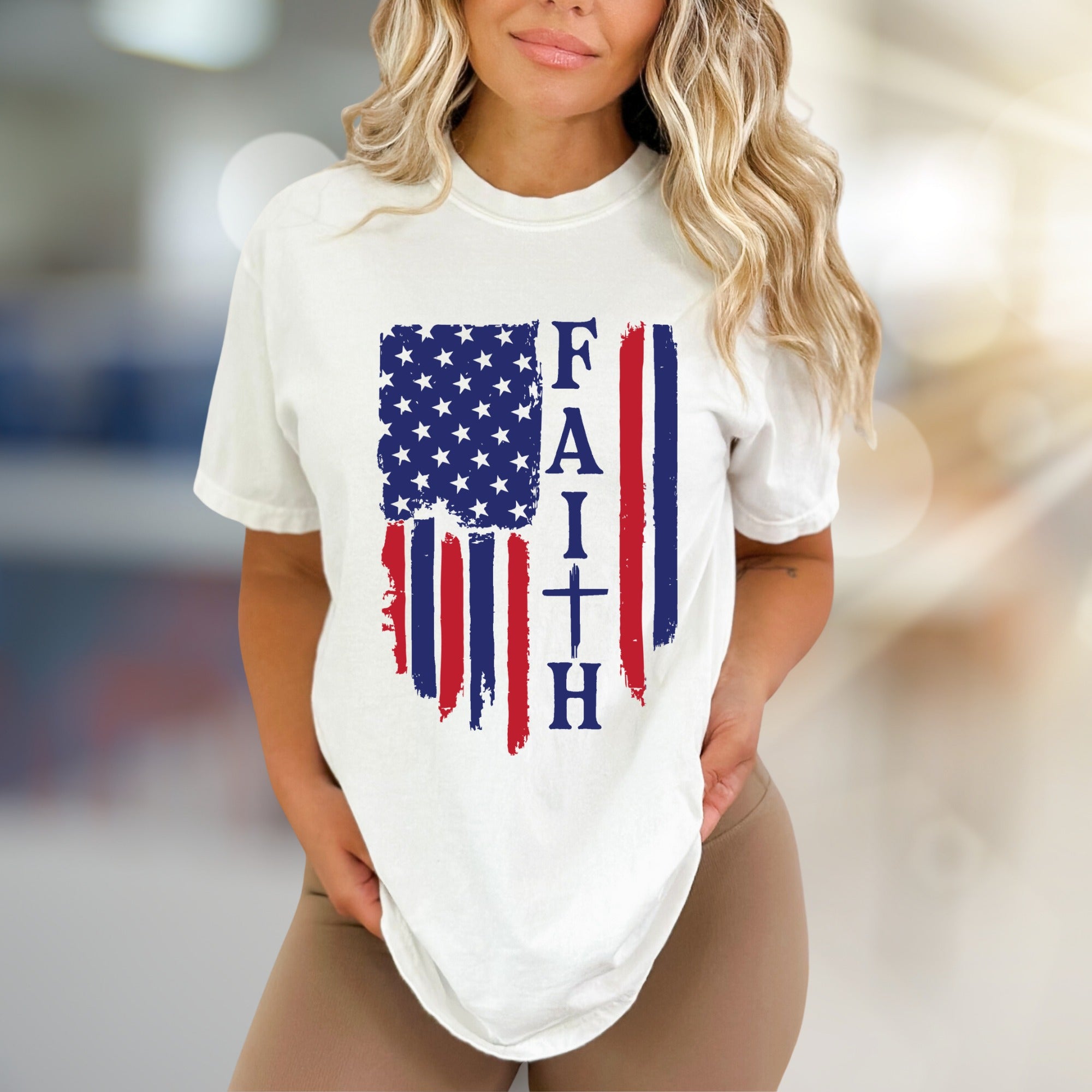 "FAITH" American Flag Graphic Tee, a Patriotic Expression for Believers