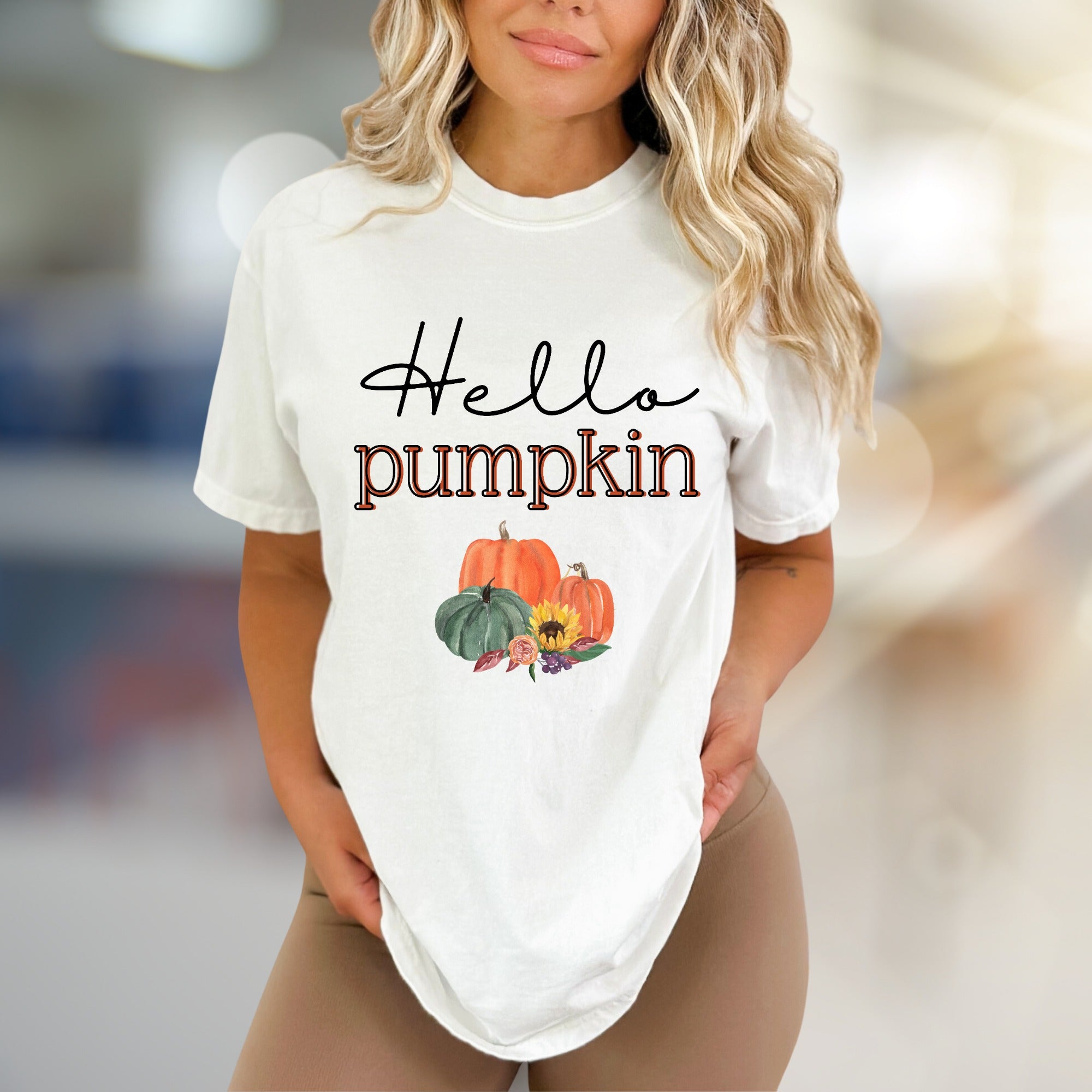 "Hello Pumpkin" Autumn Harvest Graphic Tee, a Cozy Fall Pick for Everyone