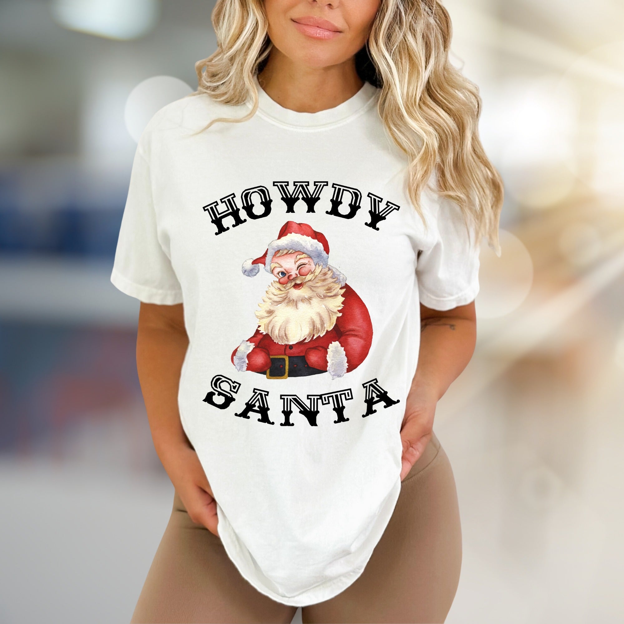 “Howdy Santa” Winking Santa Graphic Tee, a Festive Country Pick for Christmas Lovers