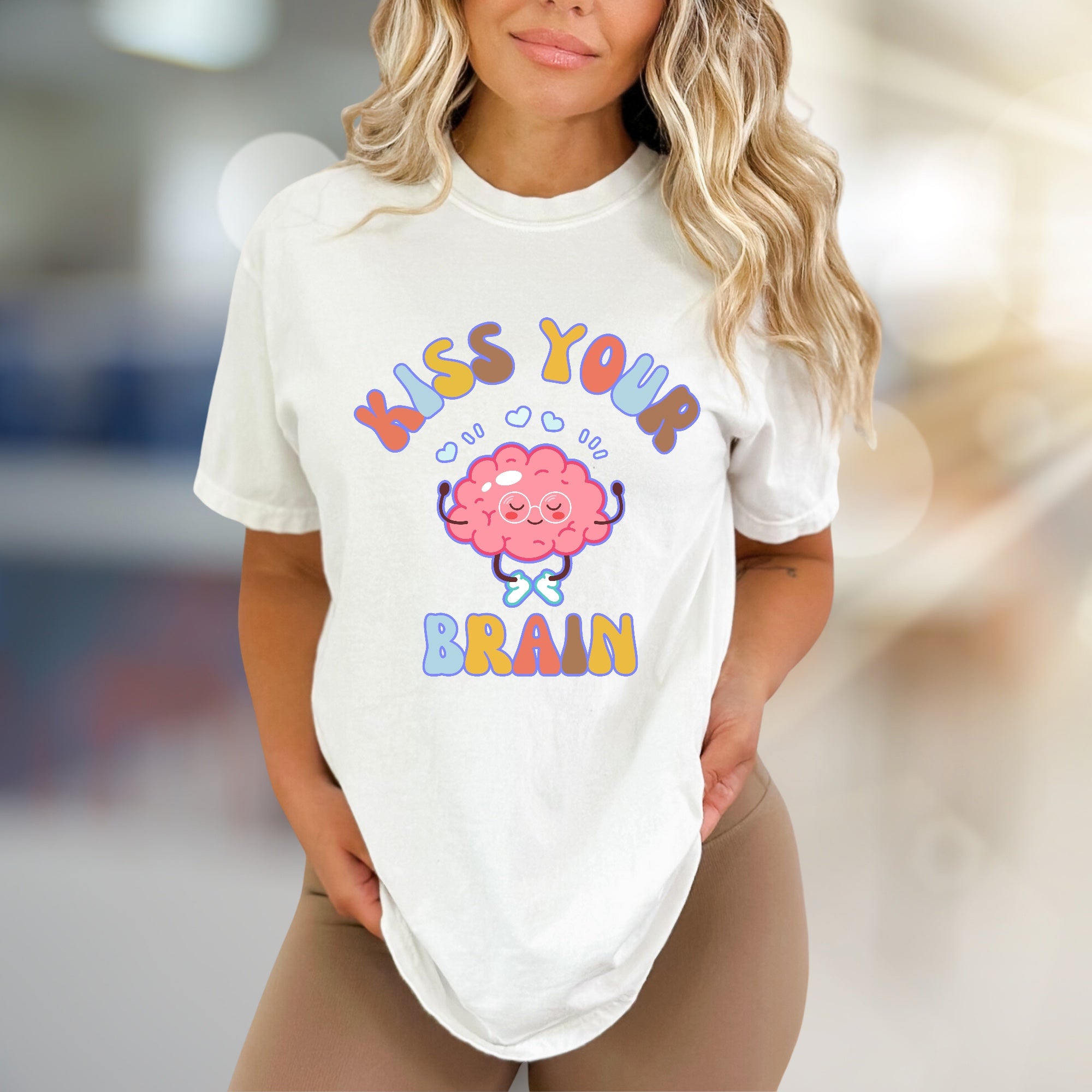 "Kiss Your Brain" Whimsical Brain Graphic Tee, a Self-Care Pick for Everyone