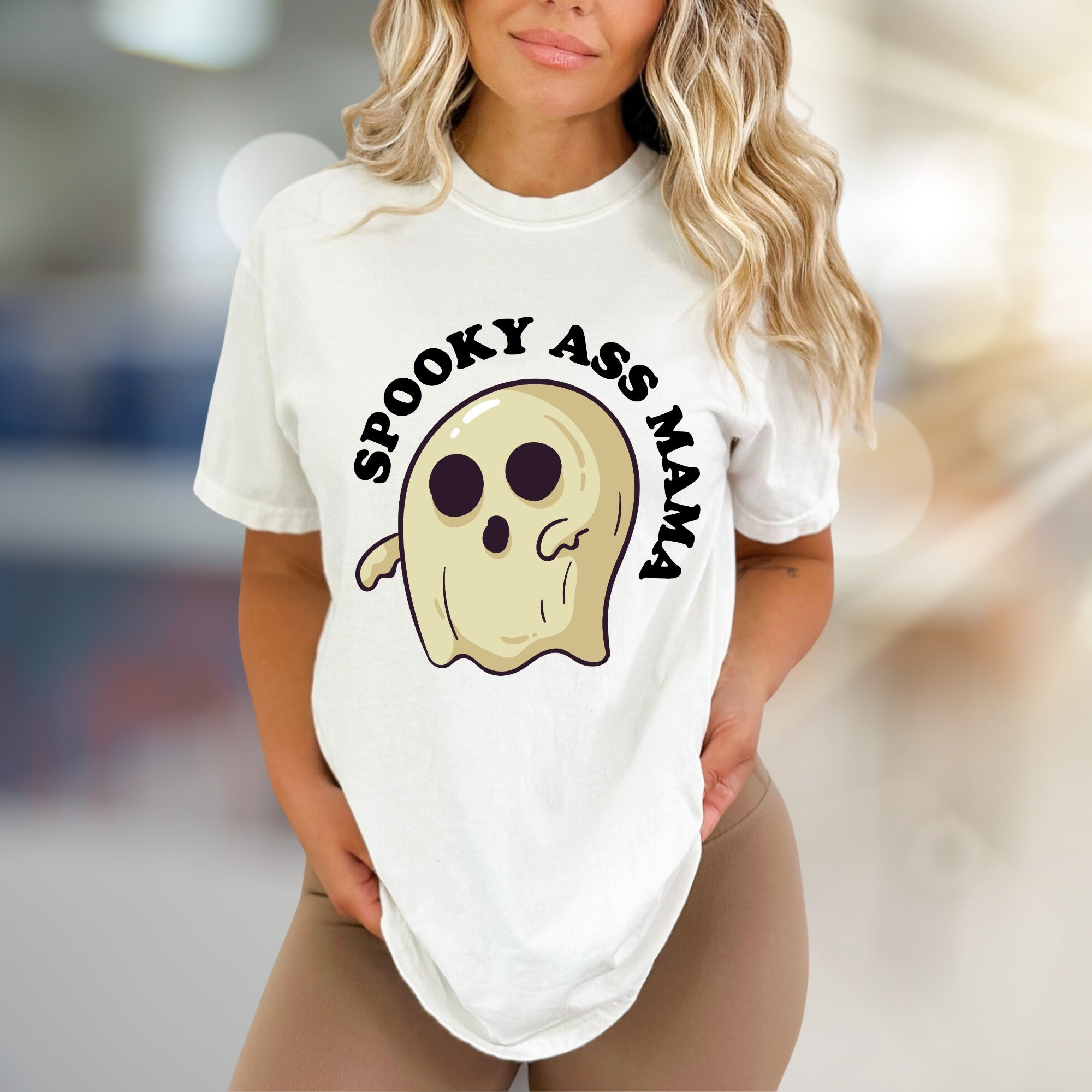 "SPOOKY ASS MAMA" Ghost Graphic Tee, a Quirky Halloween Pick for Moms