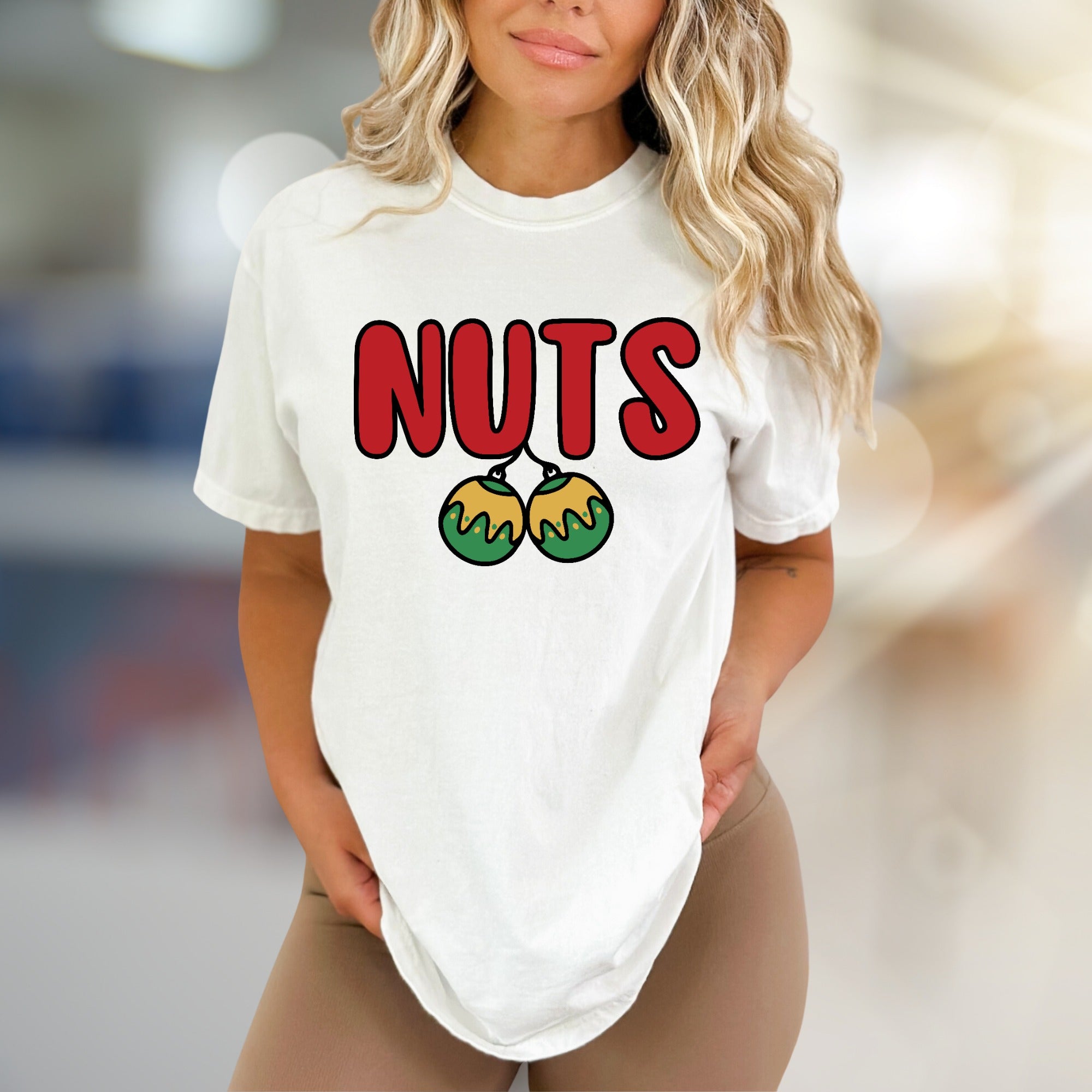 "NUTS" Holiday Balls Graphic Tee, a Festive Pick for Humor Enthusiasts
