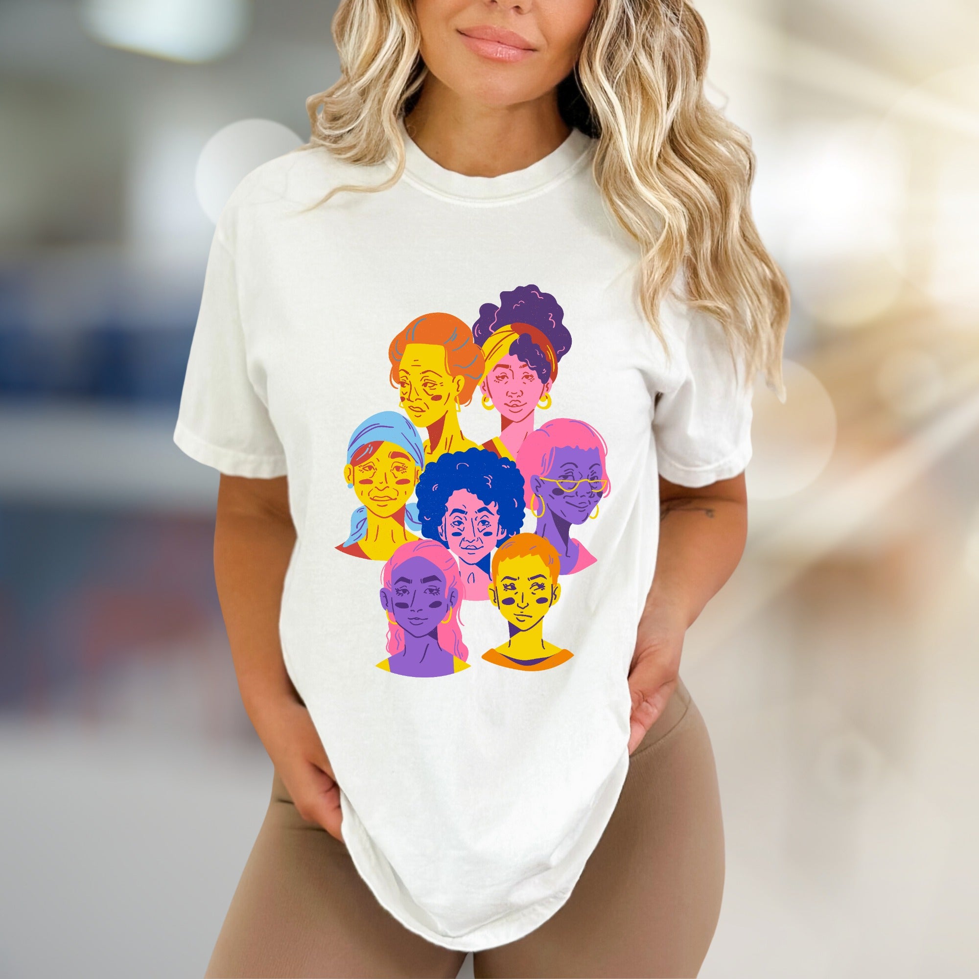 Vibrant Faces Diversity Tee, Artistic Graphic Pick for Inclusivity Advocates