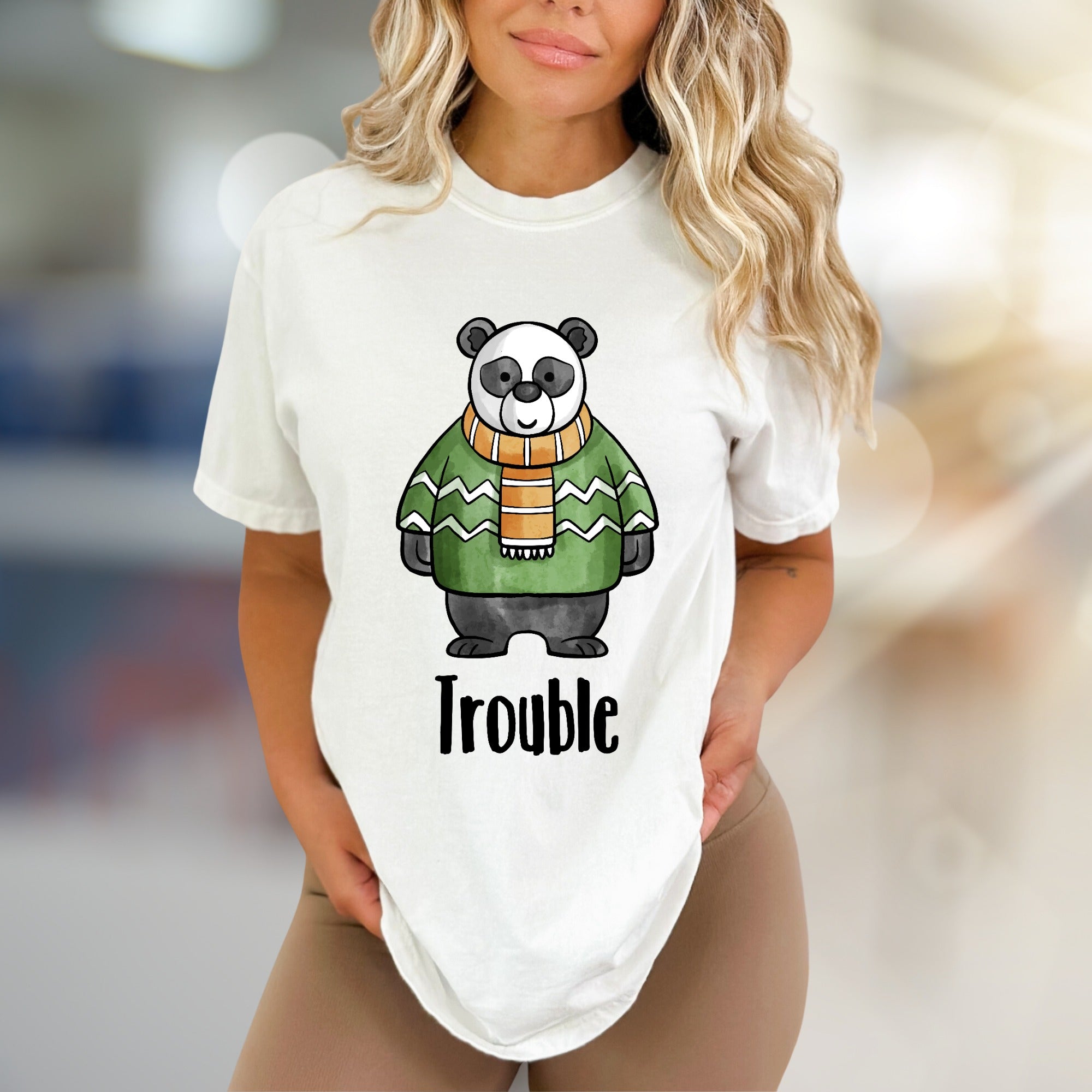 "Trouble" Panda Graphic Tee, a Playful Animal Design for Fun Lovers