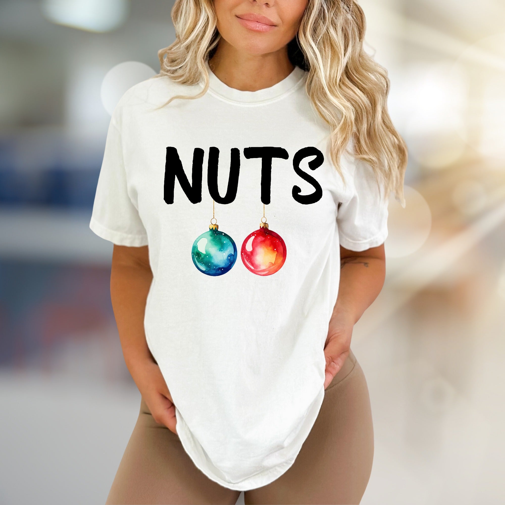 "NUTS" Christmas Ornaments Graphic Tee, a Funny Holiday Pick for Everyone