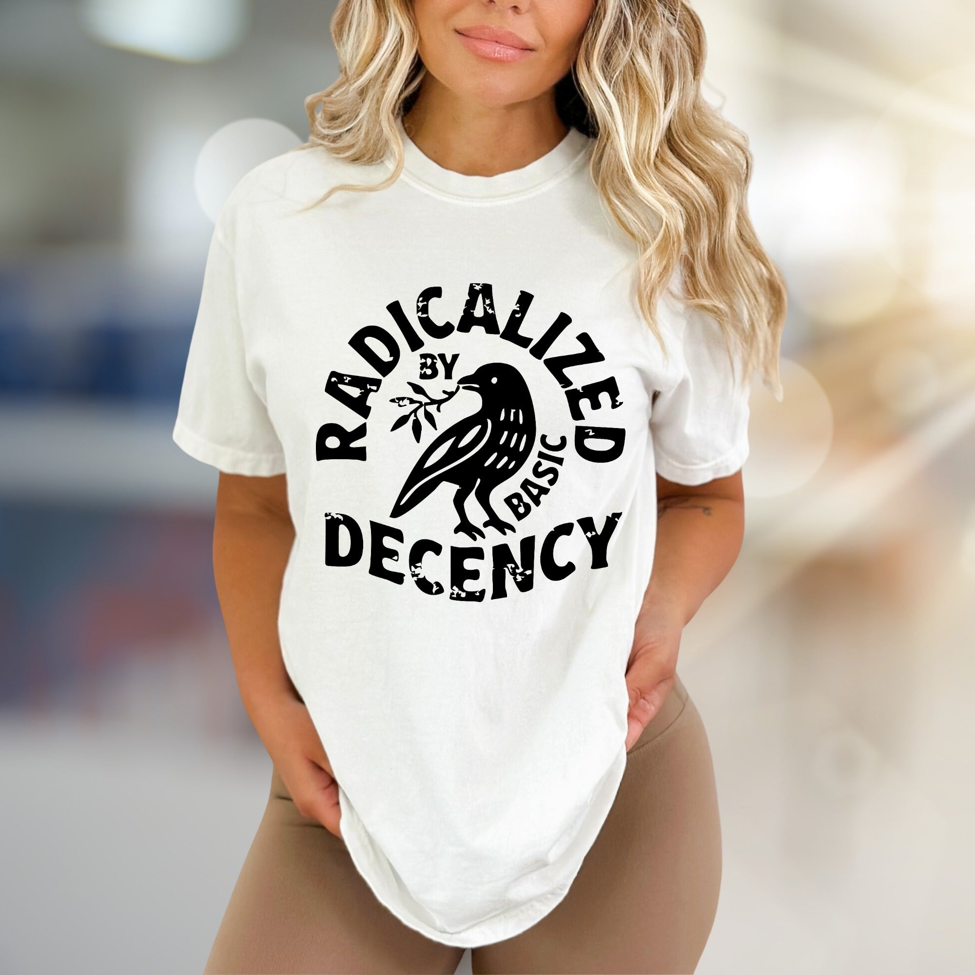 "Radicalized by Basic Decency" Peace Crow Graphic Tee, a Statement Pick for Activists