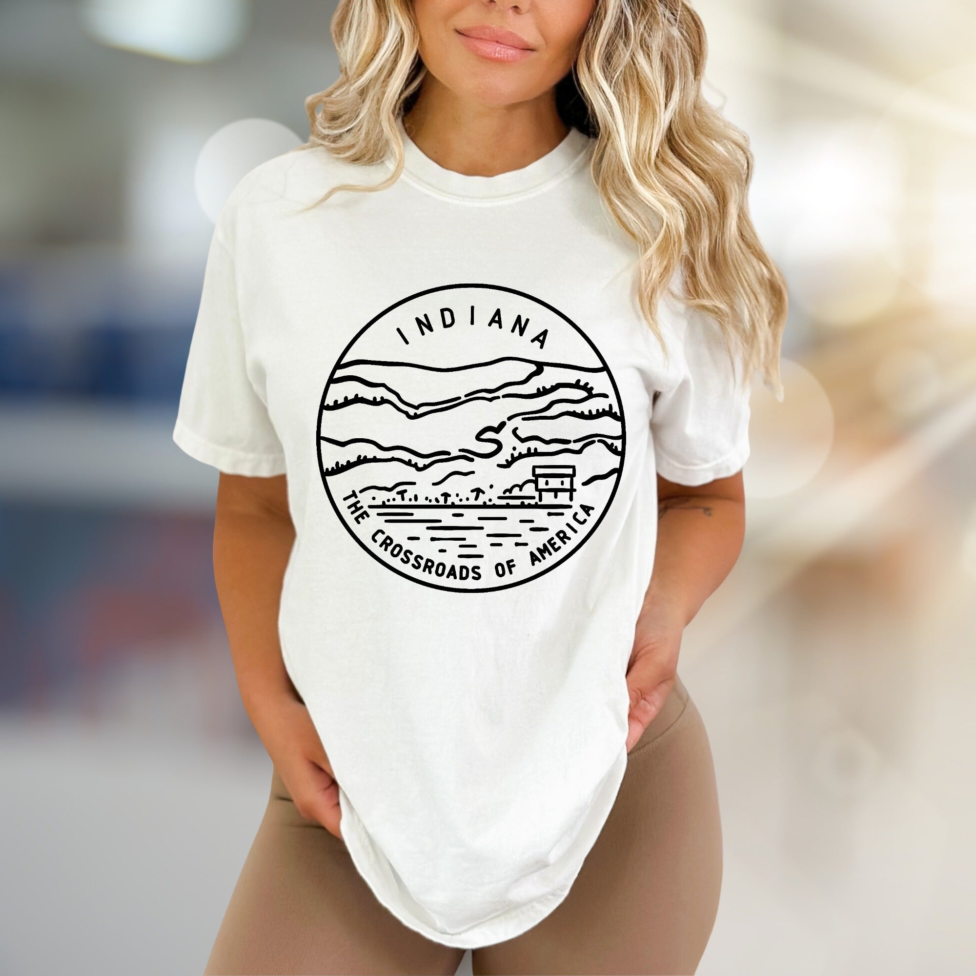 "Indiana The Crossroads of America" Retro Scenic Graphic Tee, a State Pride Pick for Travelers