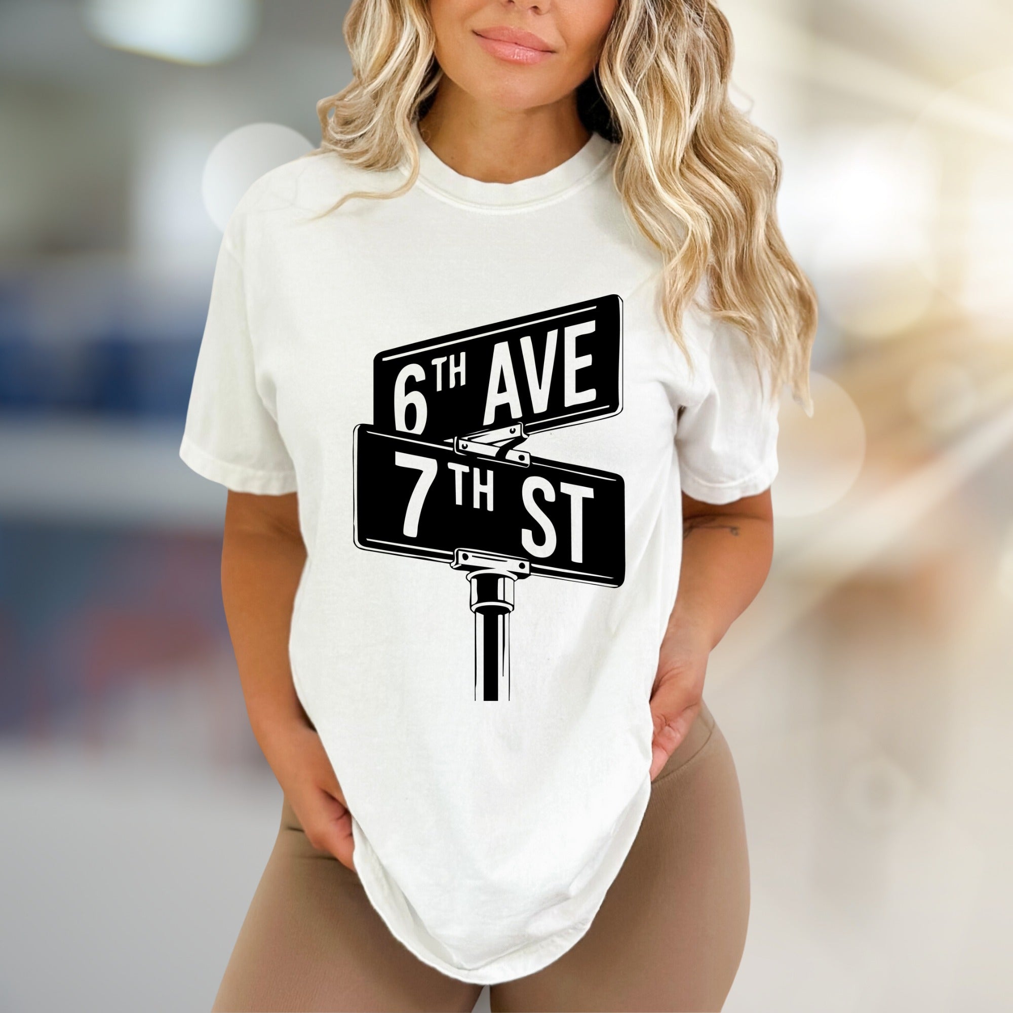 "6th Ave 7th St" NYC Street Sign Graphic Tee, a City Lover's Pick for Urban Explorers