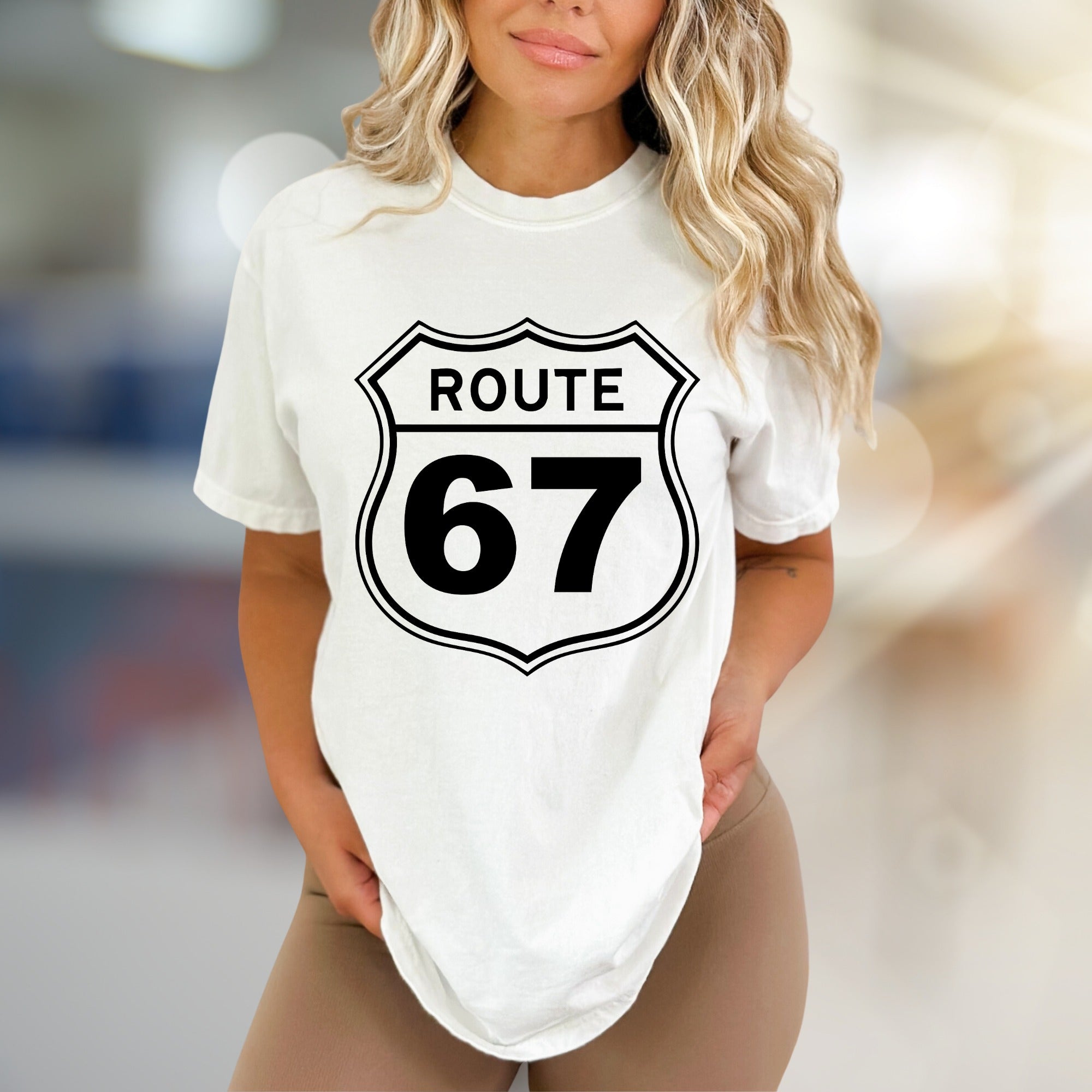"Route 67" Highway Sign Graphic Tee, a Classic Road Trip Pick for Adventurers