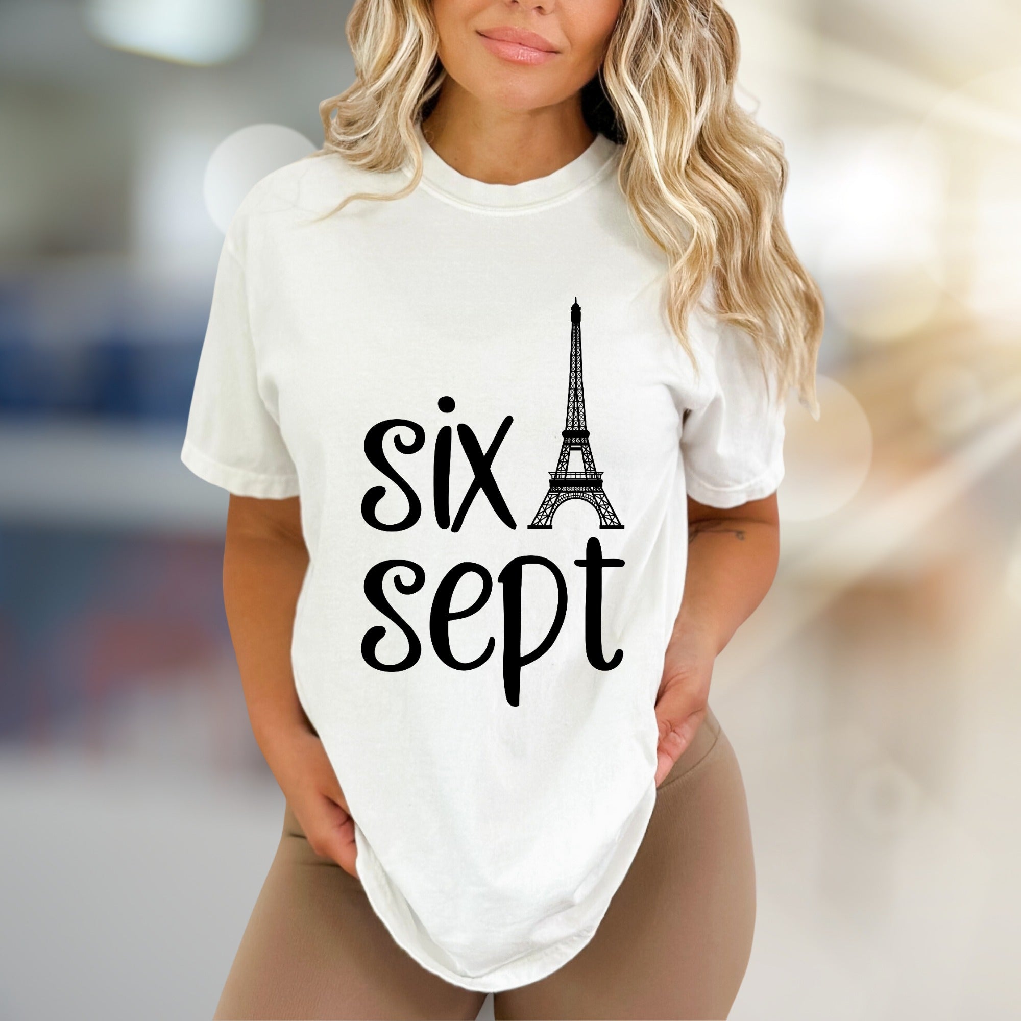 "Six Sept" Eiffel Tower Graphic Tee, a Parisian Chic Pick for Date Nights