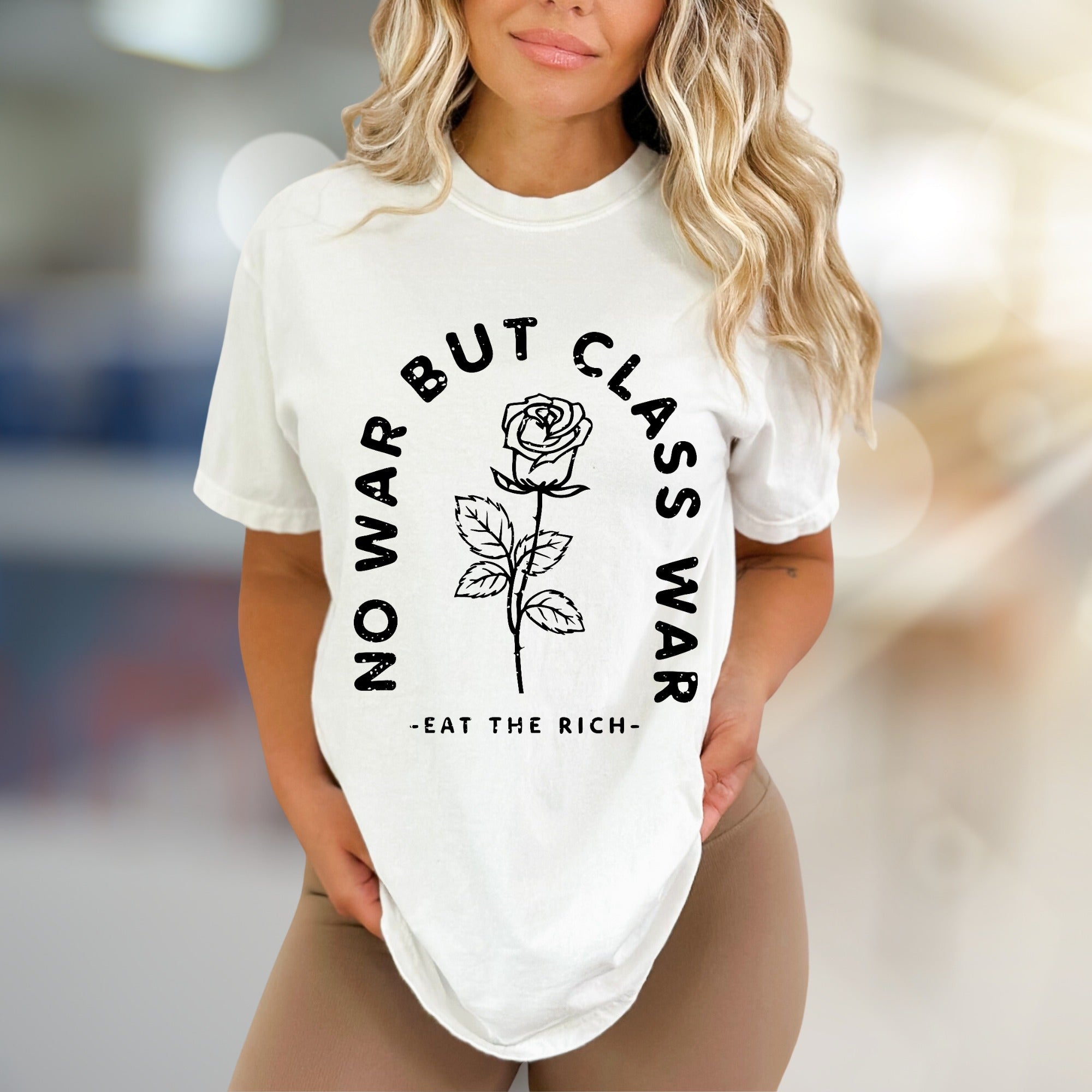 "NO WAR BUT CLASS WAR" Rose Graphic Tee, a Statement Pick for Activists