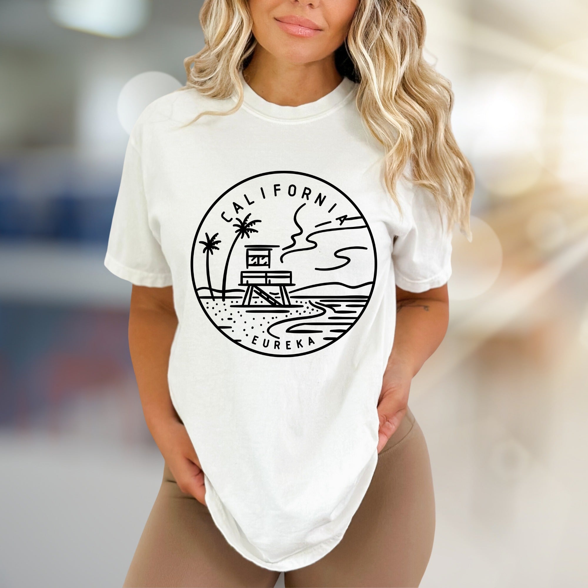 "CALIFORNIA EUREKA" Coastal Horizon Graphic Tee, a Beach Vibes Pick for Travelers